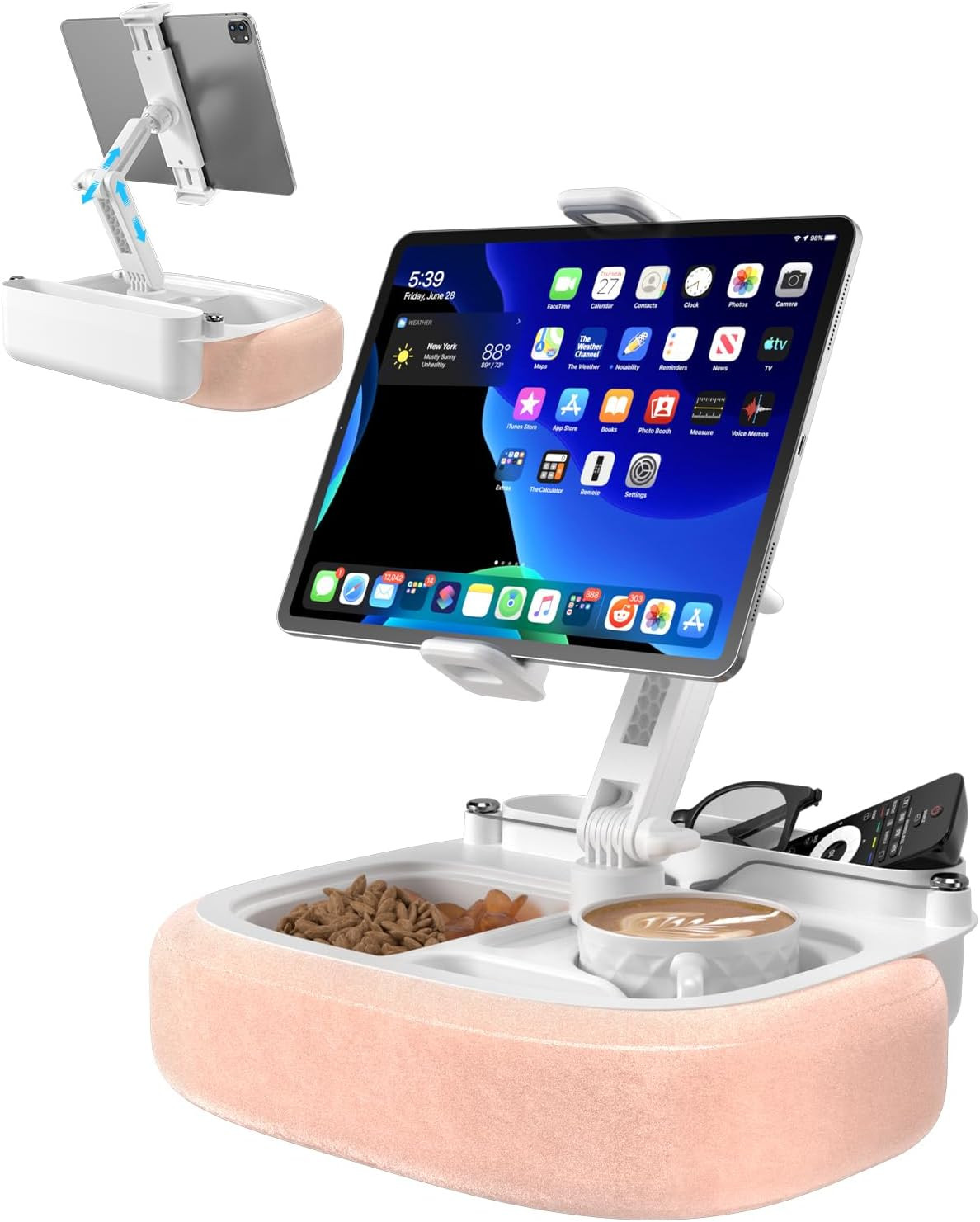 Tablet Pillow Stand for Lap Use, Adjustable Ipad Holder with Detachable Bowl, 36