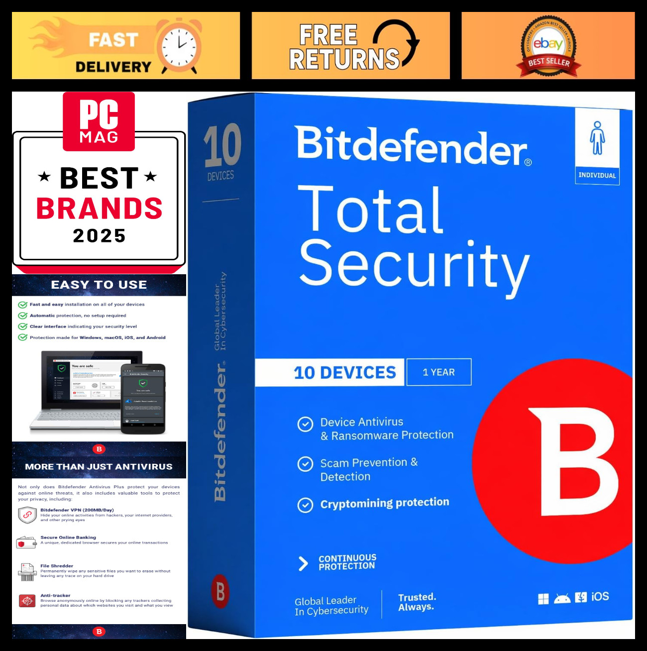Complete Antivirus & Internet Security Suite - 10 Devices, 1 Year Subscription,