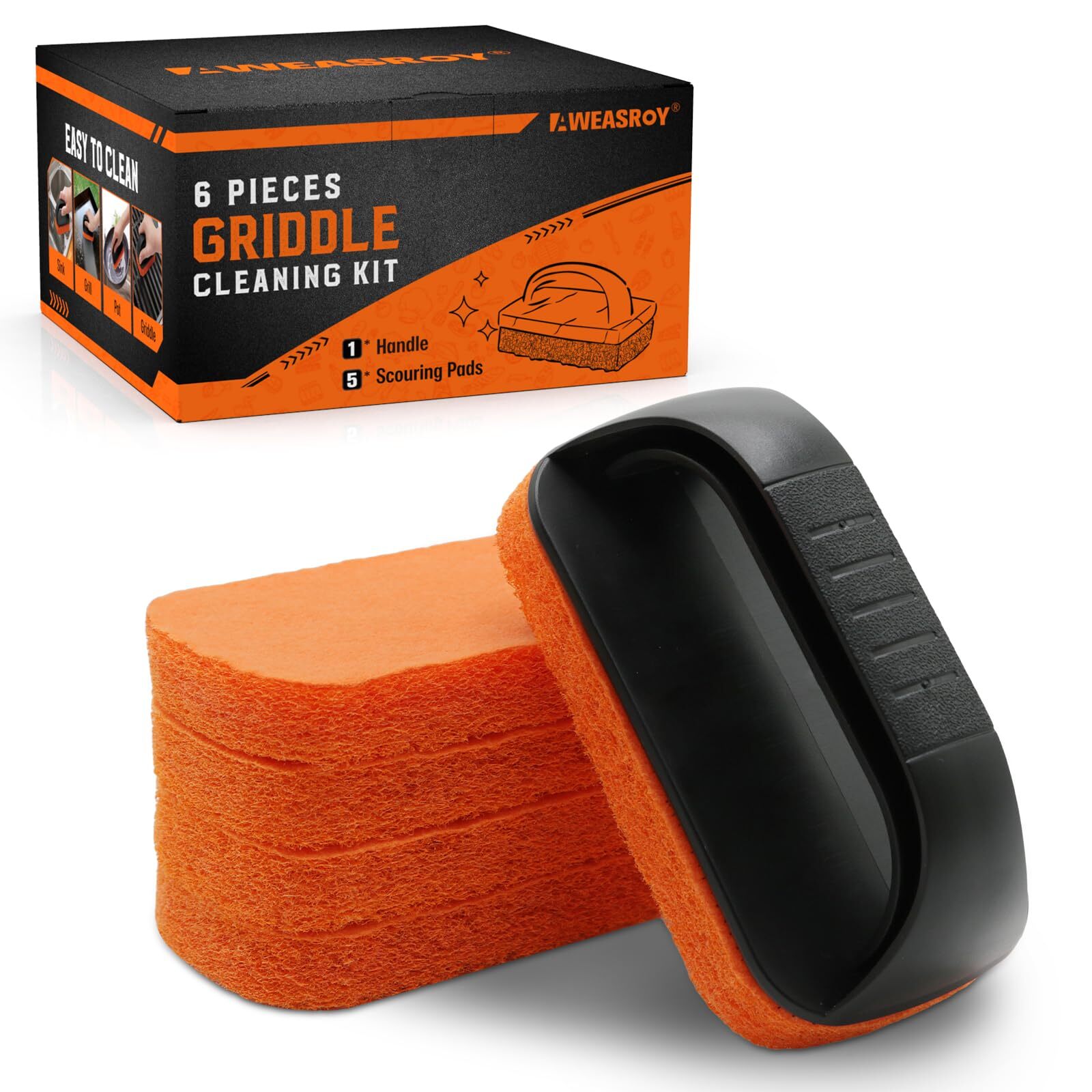 Griddle Cleaning Kit for Blackstone, 5 Scrubber Pads and 1 Handle , 6 Pack