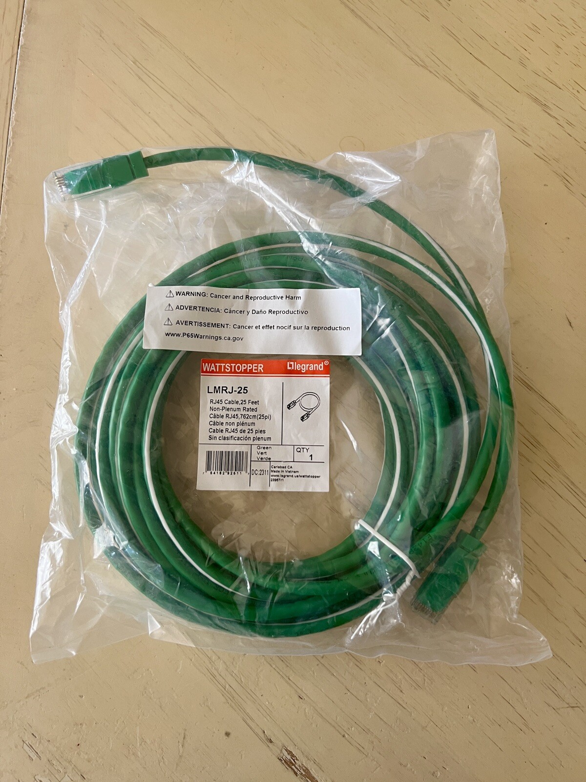 Legrand WattStopper LMRJ-25 RJ45 DLM Cable, 25 Ft Green