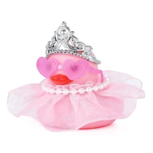 Pink Rubber Ducks with Crown, Pearl Necklace & Heart Glasses - Cute Car Pink3