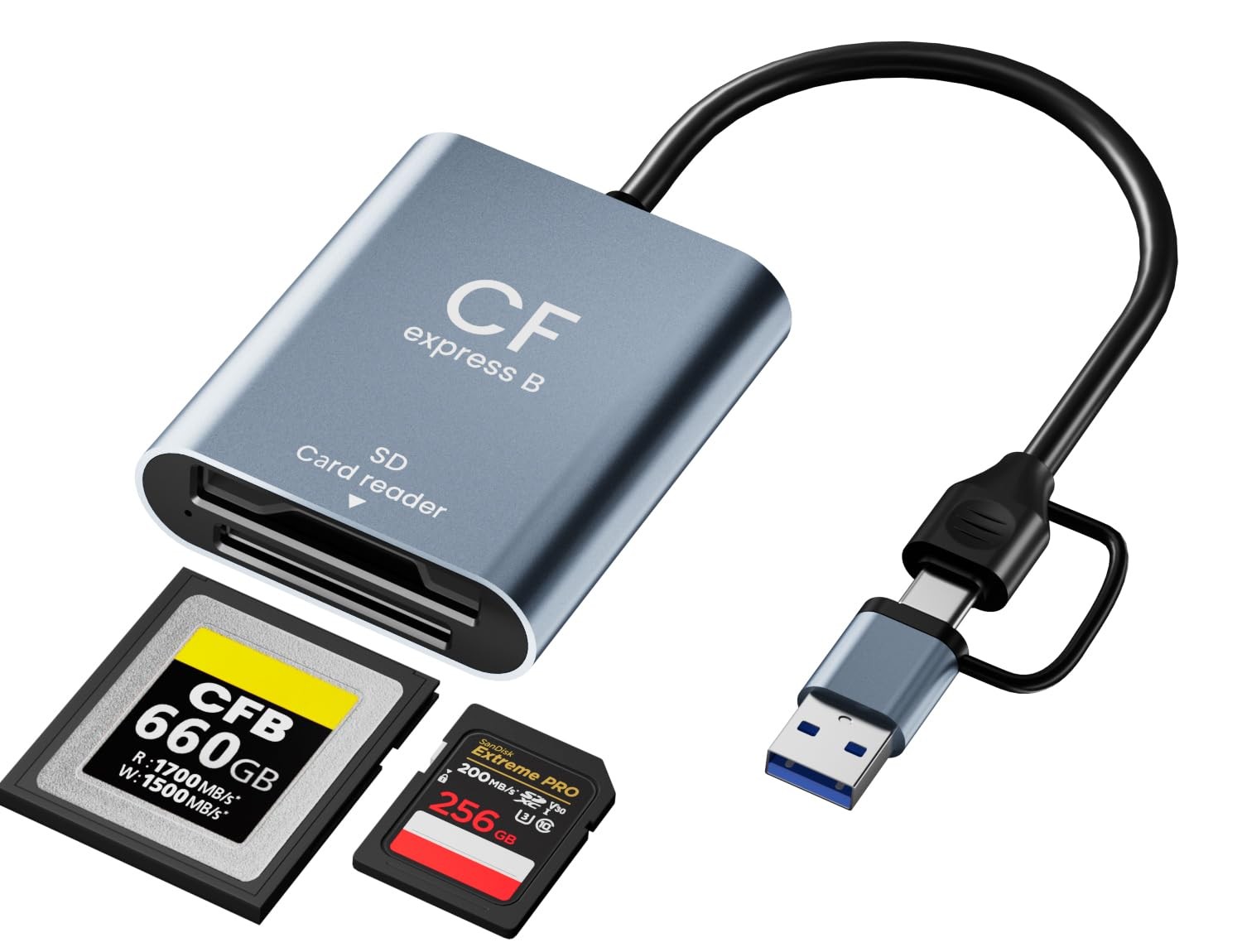 CFexpress Type B Card Reader & SD Card Reader 2 in 1 - USB 3.2 Gen 2 10Gbps F...