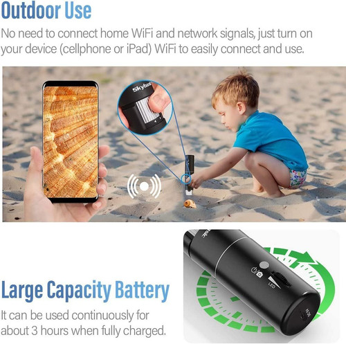 Wireless Digital Microscope, Skybasic 50X-1000X Magnification WiFi Black