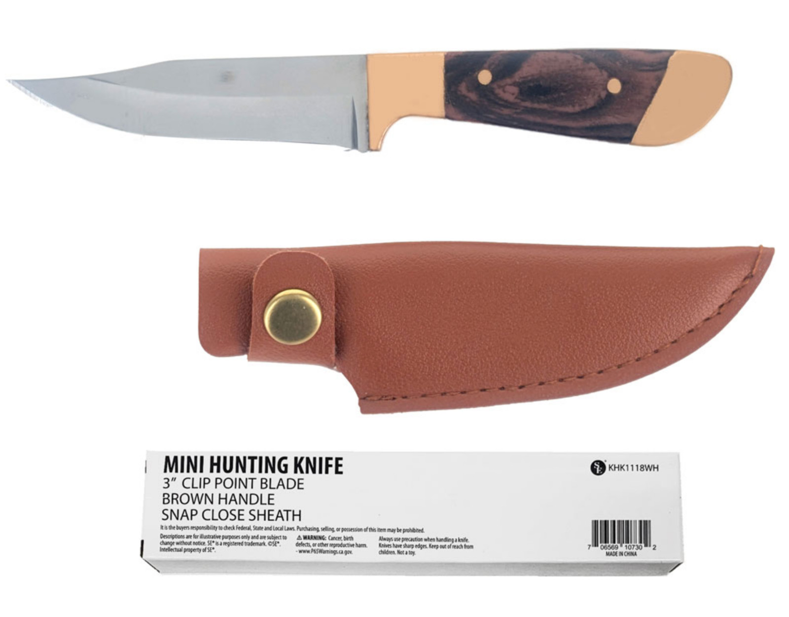 6.25" overall with 3" Fixed Blade Mini Hunting Knife with Sheath with box