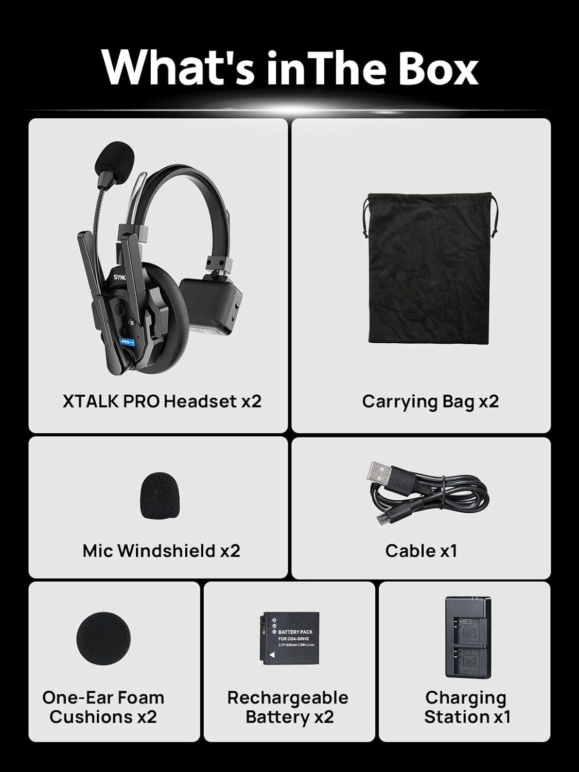 SYNCO XTALK XPRO2 Wireless Intercom Headset 2.4GHz Communication System 2 Pcs