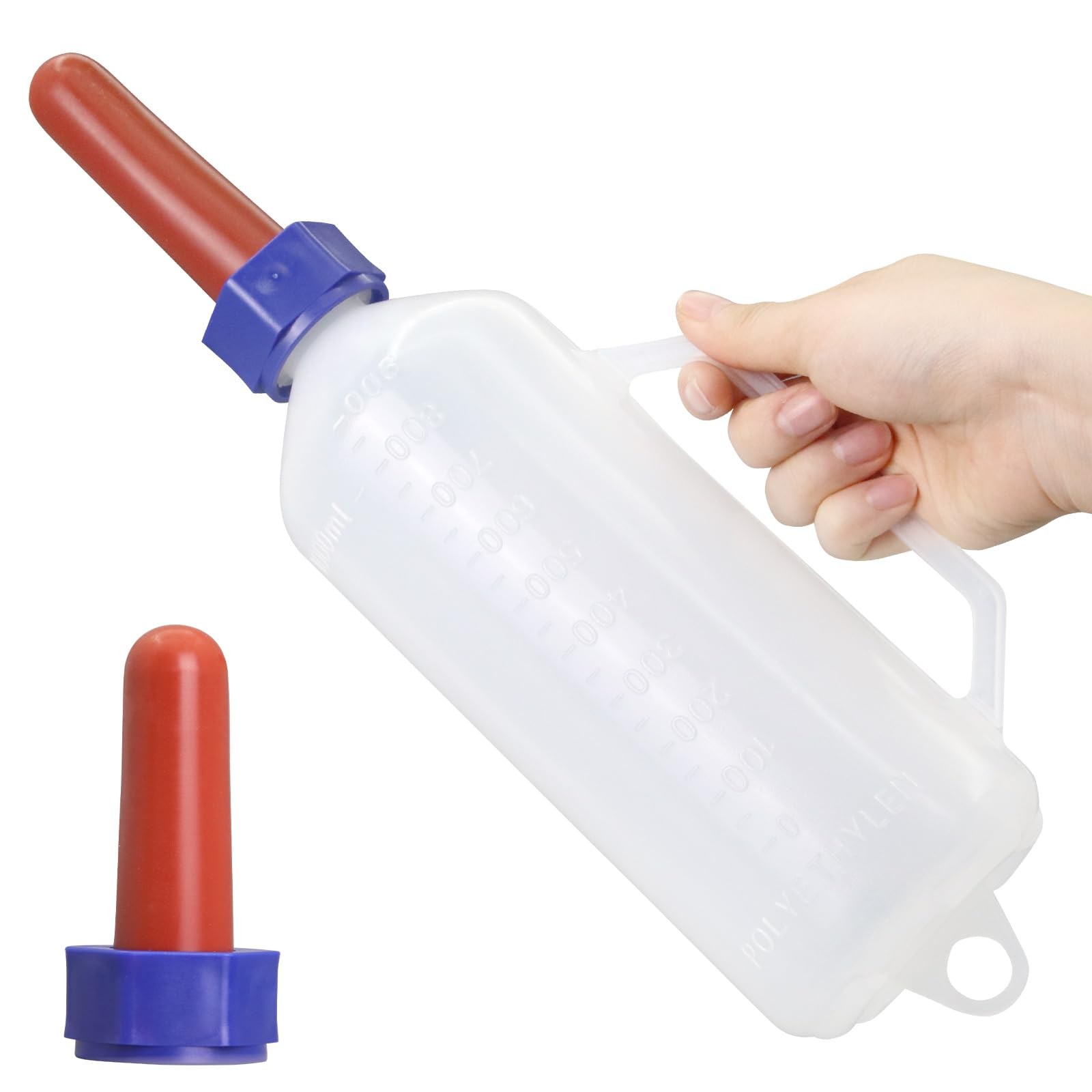 1 Quart Calf Milk Feeder Bottle Screw-On Nursing Set of White, red
