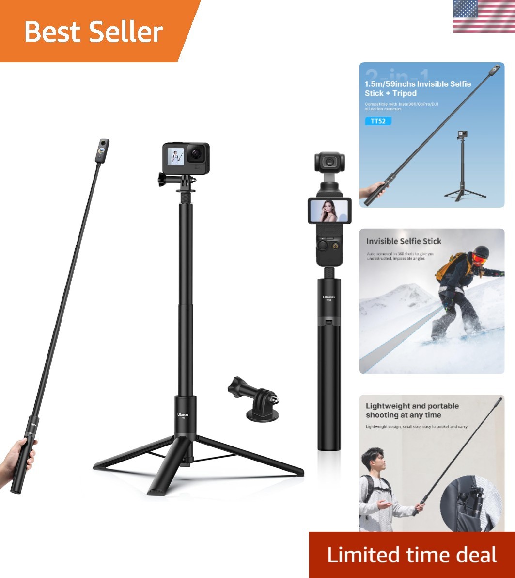 59in Invisible Selfie Stick Tripod for Insta360 X5/X4/X3/Osmo 360 | Auto-Open...