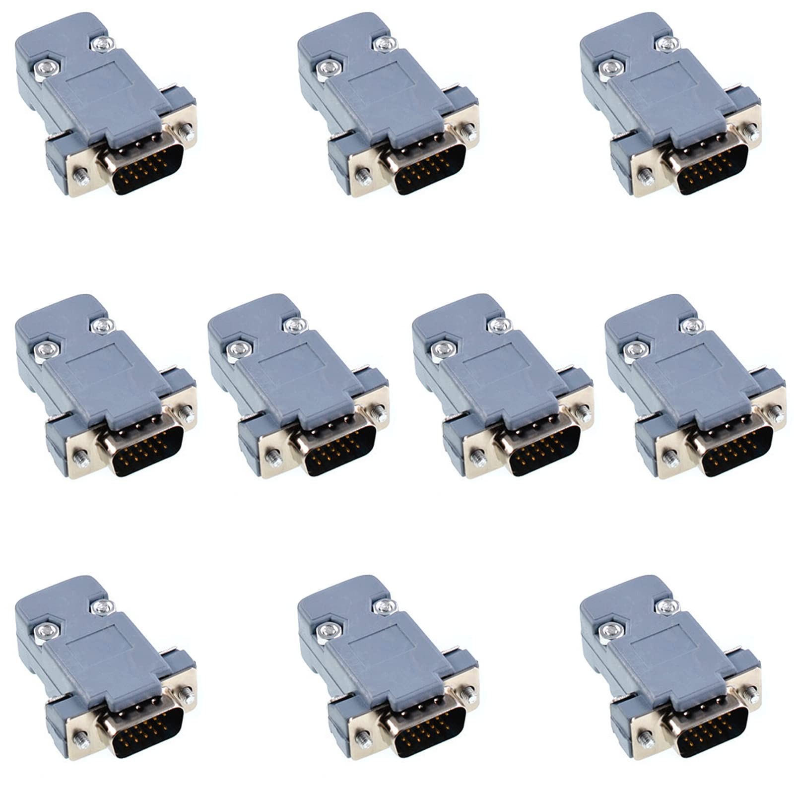 Jienk 10PCS VGA Male DB15 3 Row Solder Cup Connectors Kit, Type
