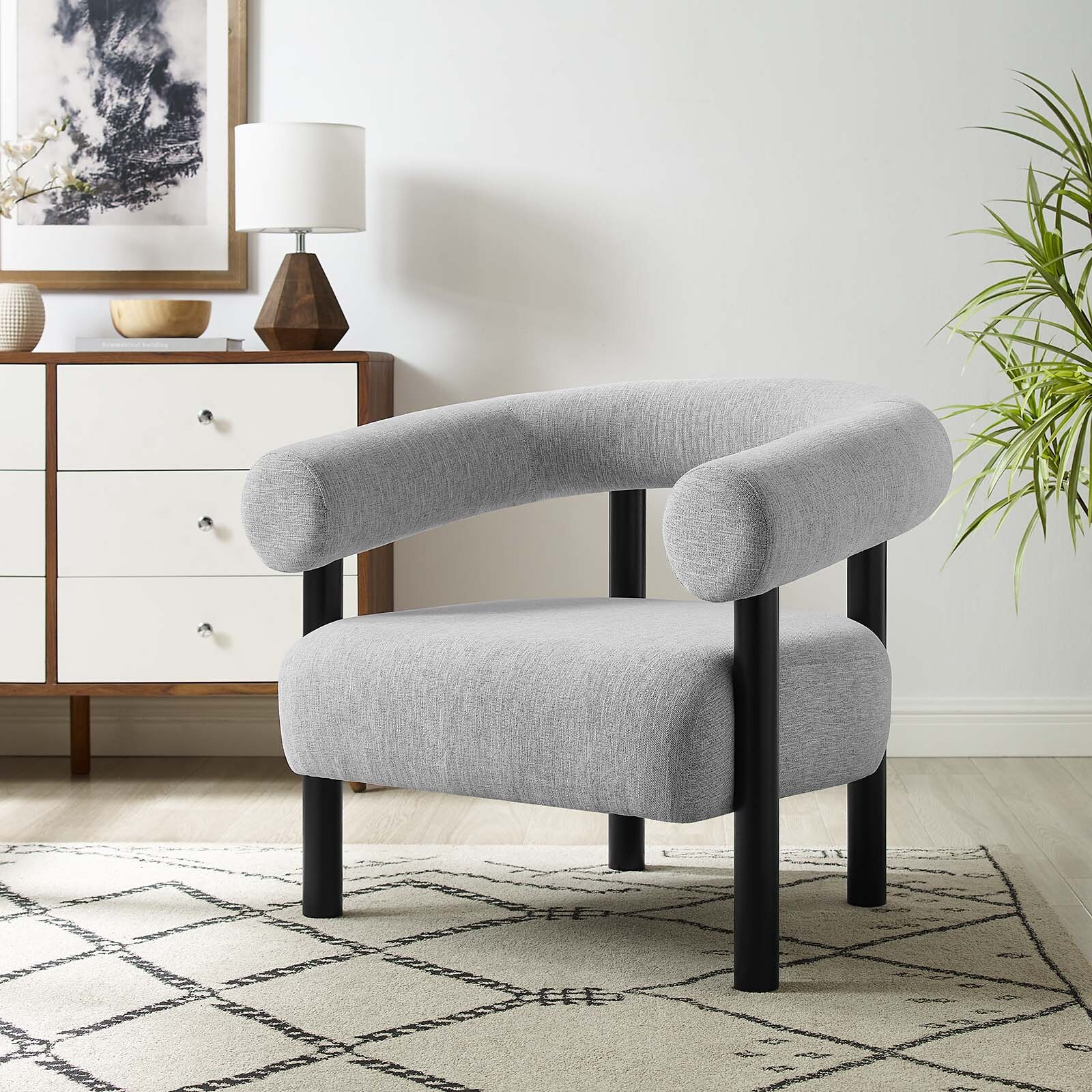 Sable Upholstered Fabric Armchair in Light Gray Black