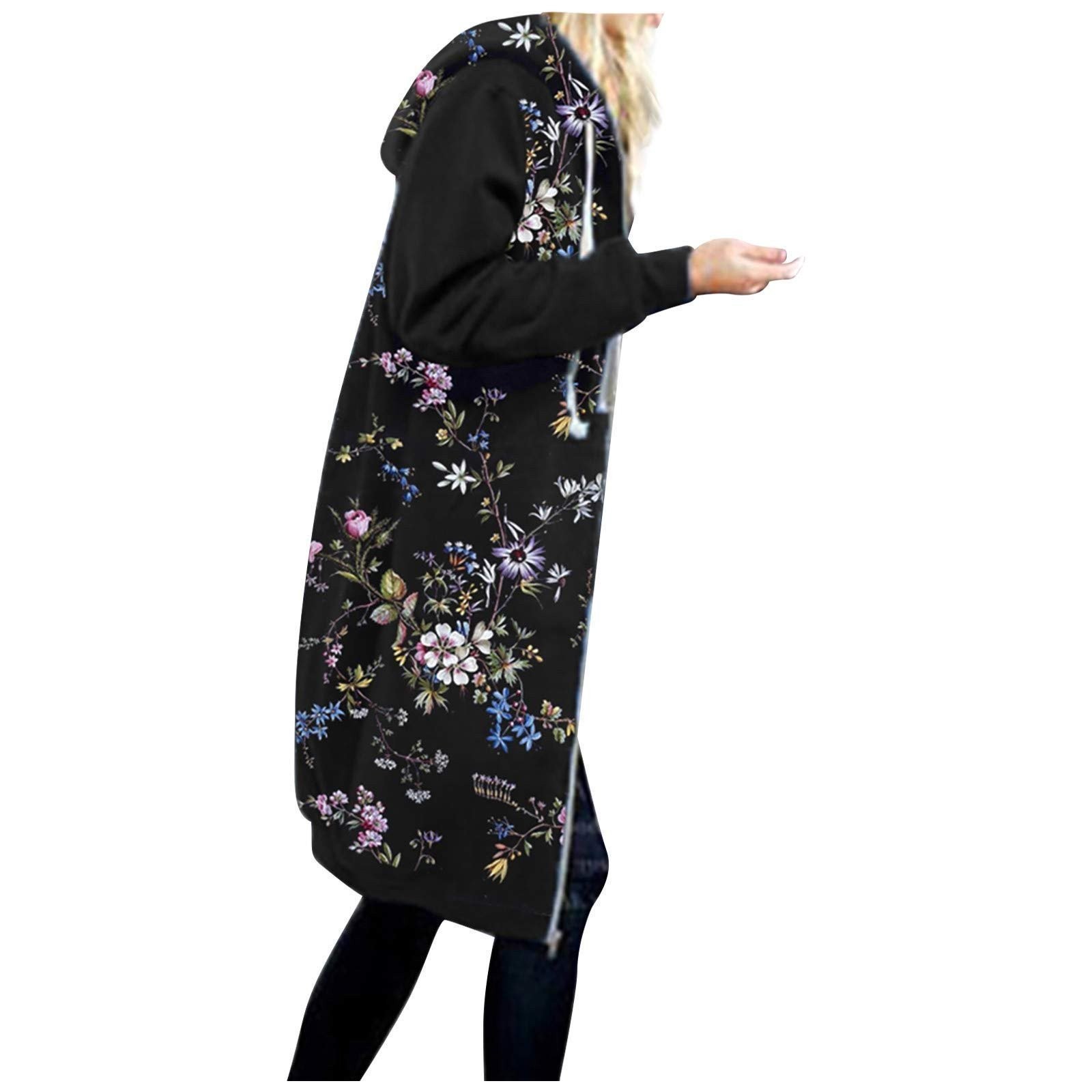 Women Warm Zipper Open Winter Hoodies Sweatshirt Long Coat Jacket Tops Outwear