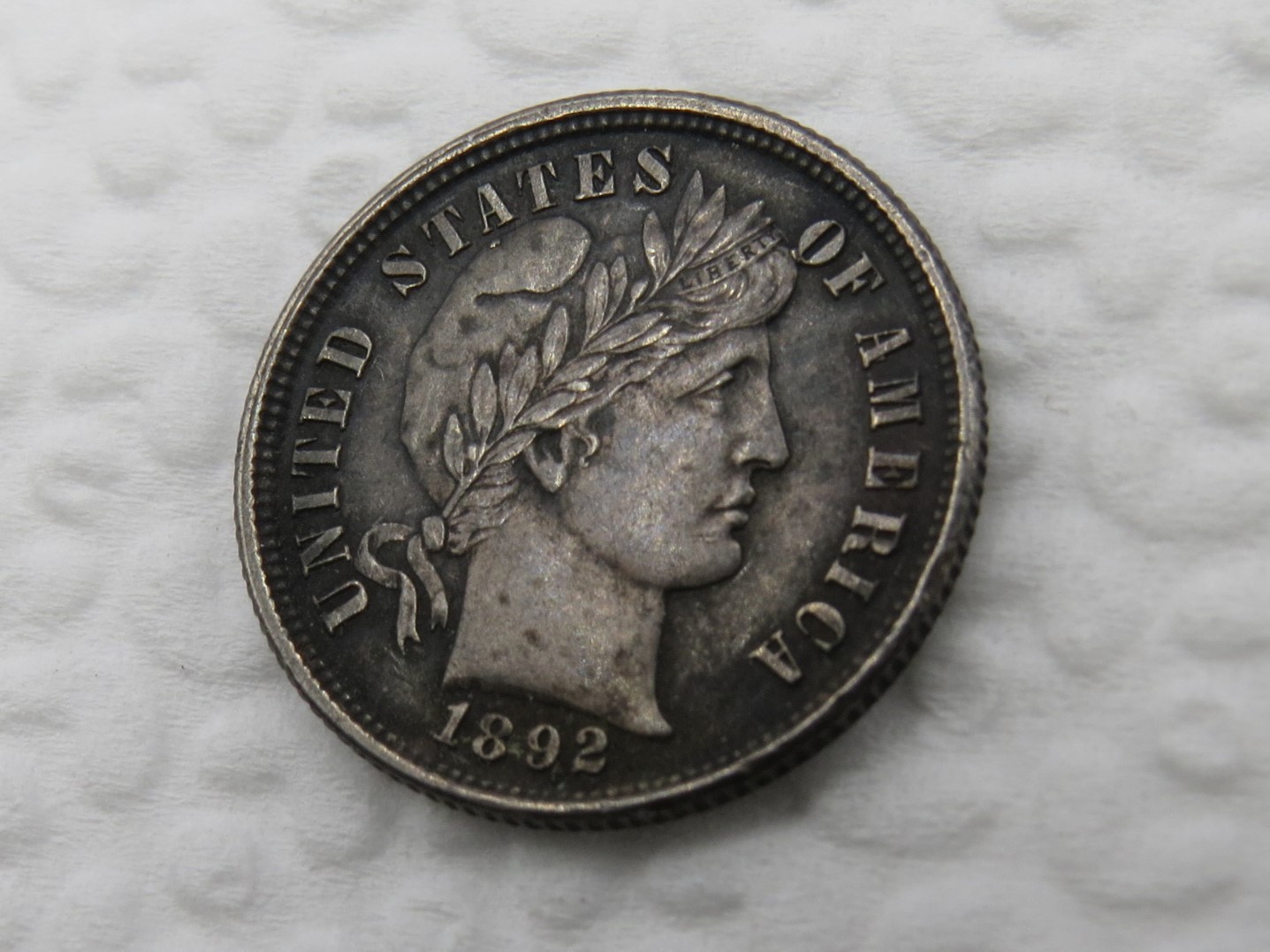 1892 P Barber Dime - AU - Beautiful Dark Toning - Sharp Strike