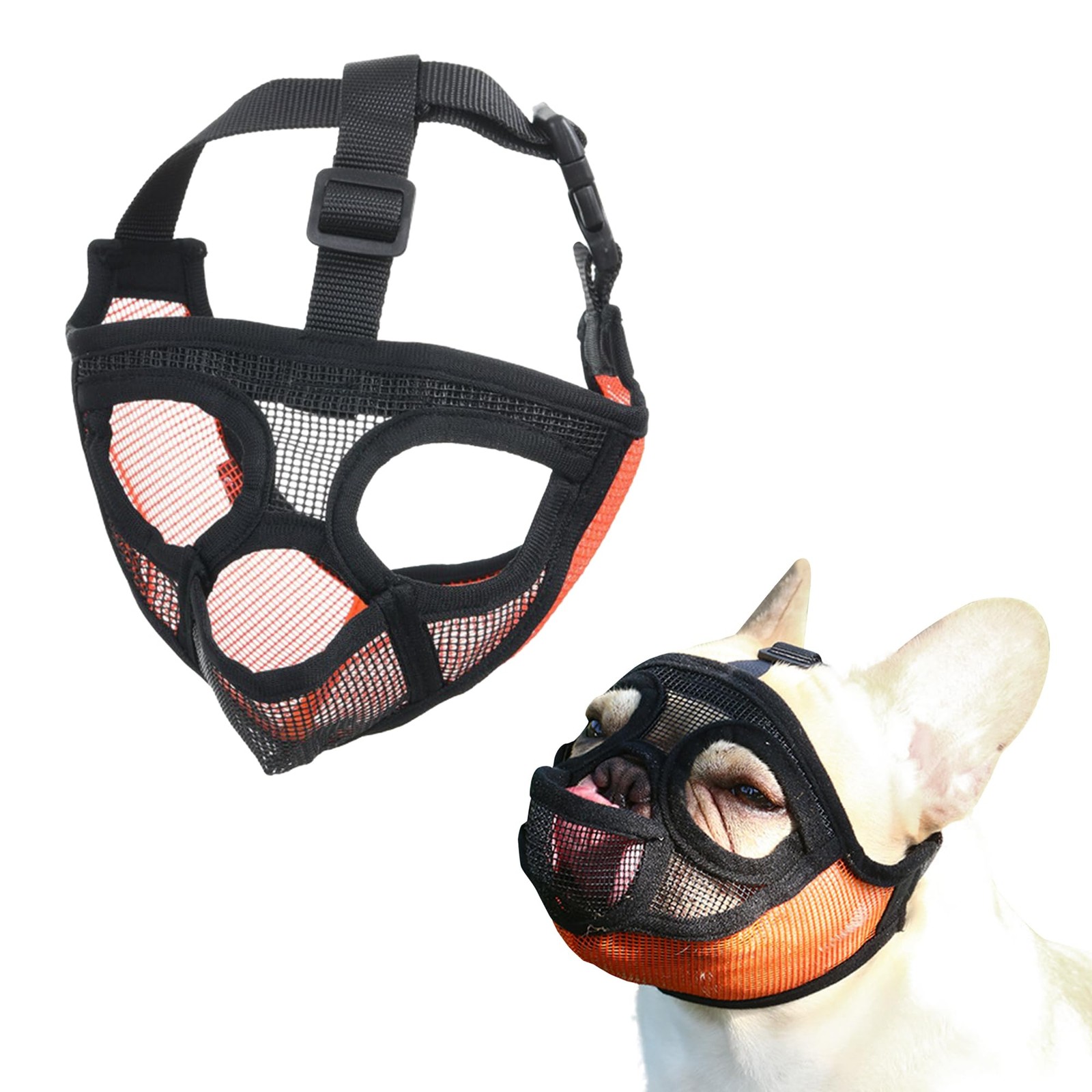 Short Snout Dog Muzzle, French Bulldog Muzzle with Tongue Out Design Adjustab...