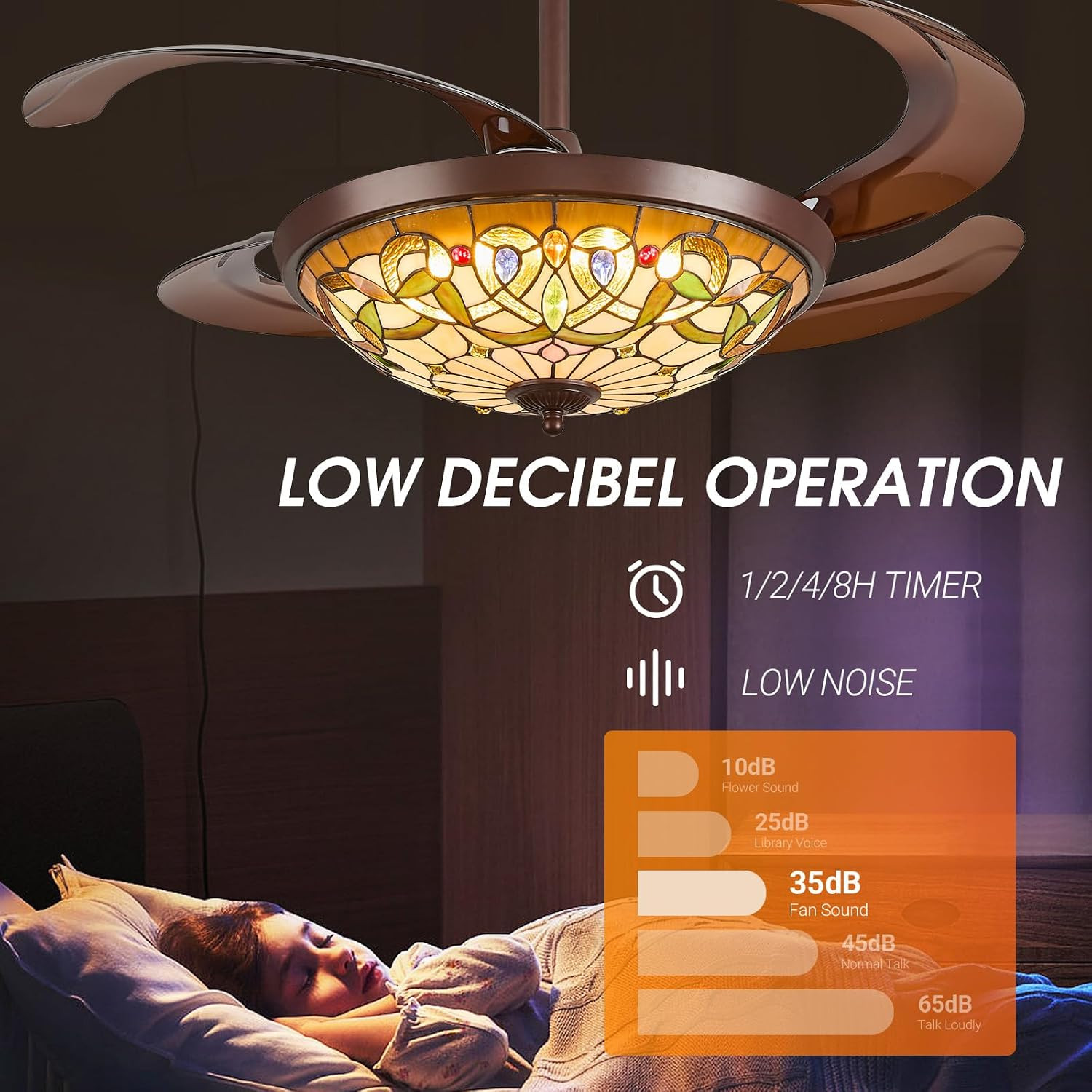 Ceiling Fan with Light - 48" Retractable Ceiling Fan Chandelier Fan, App Control