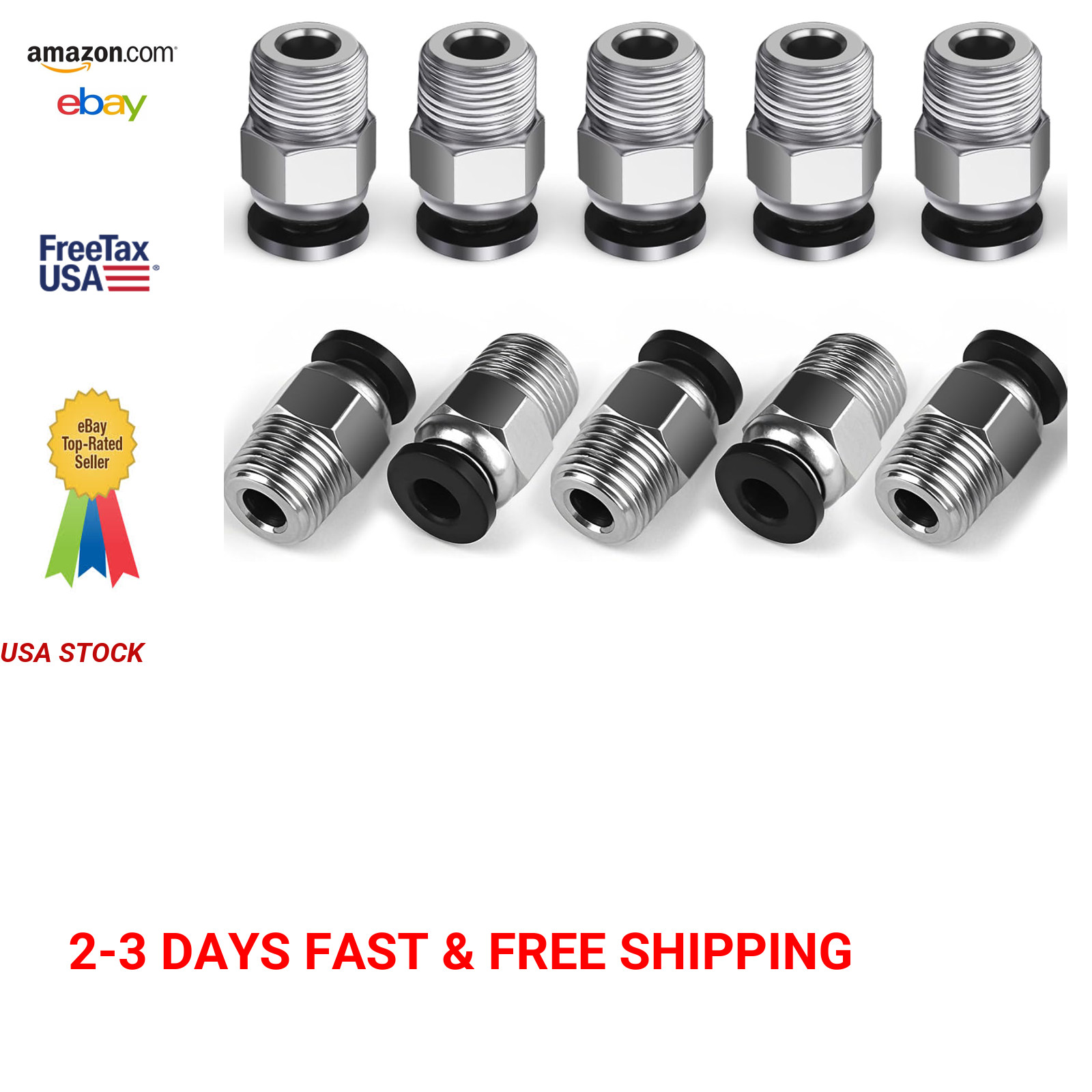 10PCS Pneumatic PC4 M10 Fittings Quick Connectors Male Straight for 3D Printer