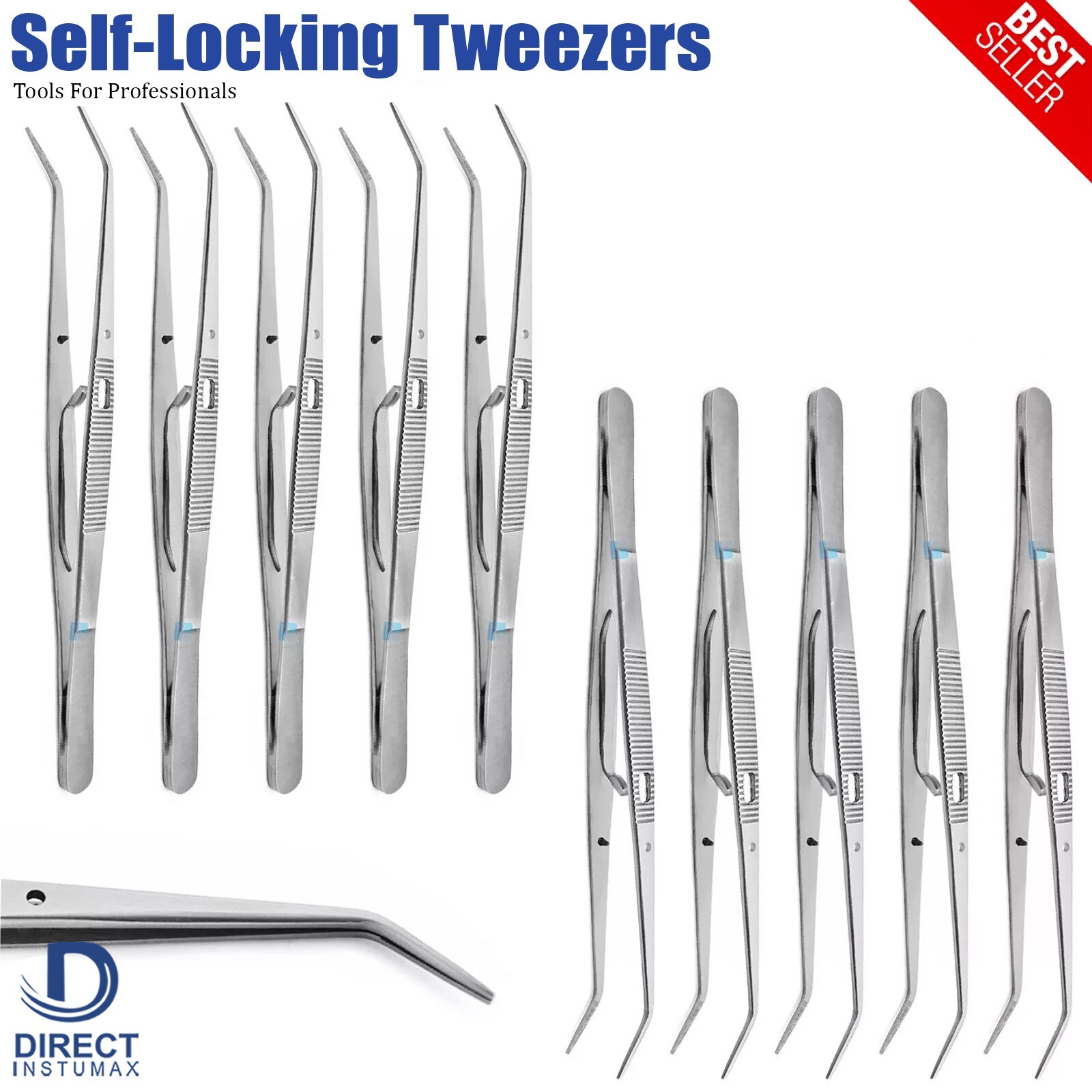 Dental Surgical Locking Tweezers Self Lock Cotton Dressing Forceps Medical Tools