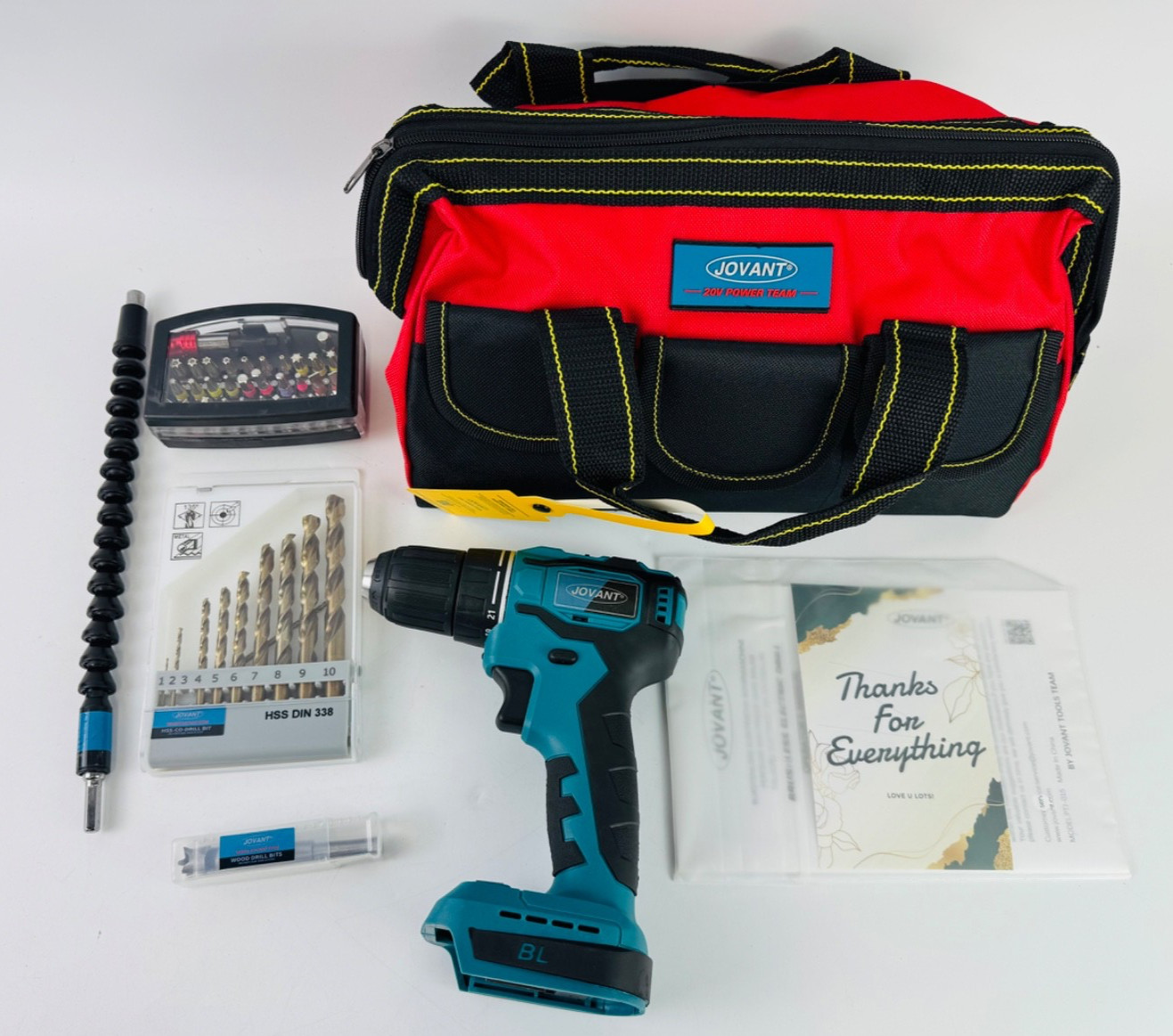 Jovant Cordless Drill, 3/8 Inch Keyless Chuck Power Driver Kit NO BATTERY