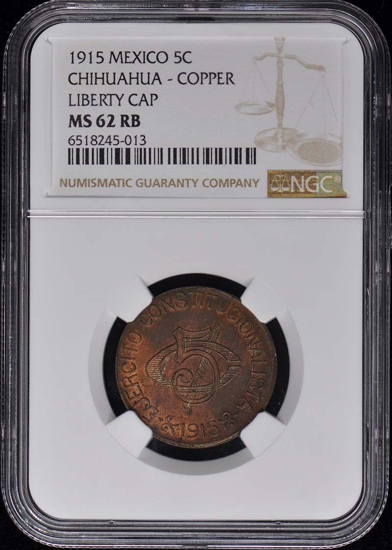 1915 MEXICO CHIHUAHUA 5C NGC MS62RB