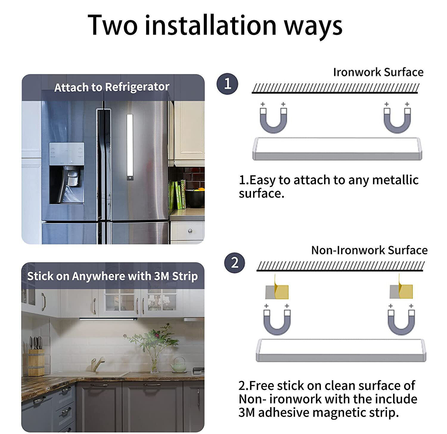 LED Motion Sensor Under Cabinet Closet Light USB Rechargeable Kitchen Lamp Strip