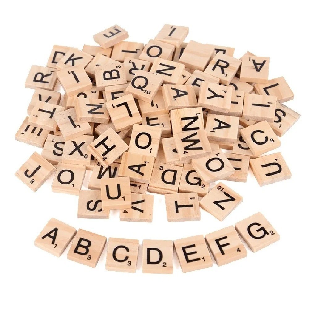 100 Pcs Wood Scrabble Tiles Letters 1 Complete Sets Of Wood Tiles Cleve - USA