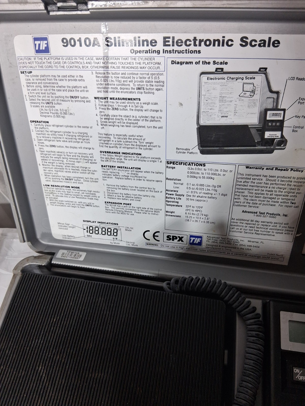 TIF 9010A Slimline Electronic Refrigerant Charging Scale in Case - WORKING