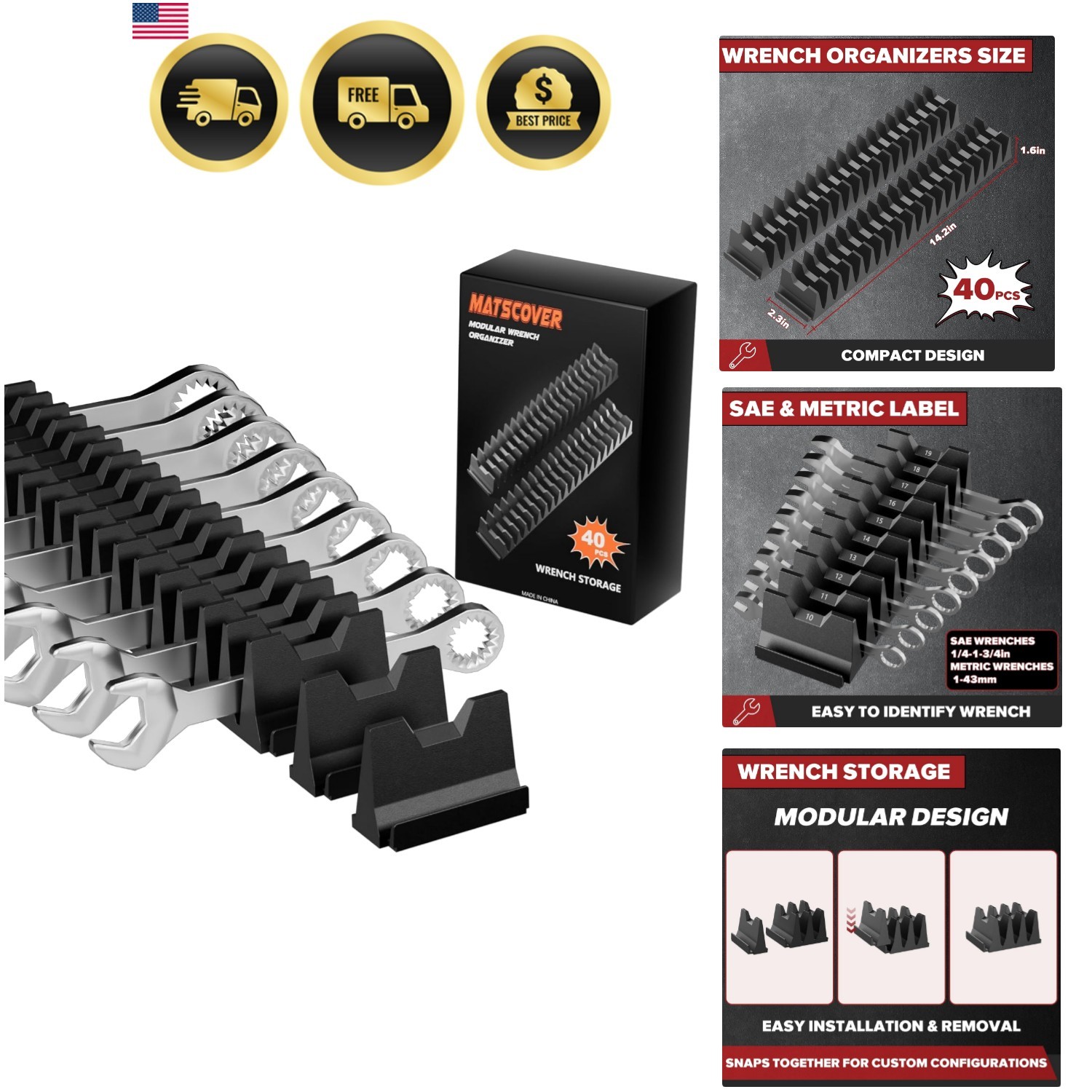 40PCS Modular Wrench Organizer Wrench Holder - Wrench Tool Organizers for Too...