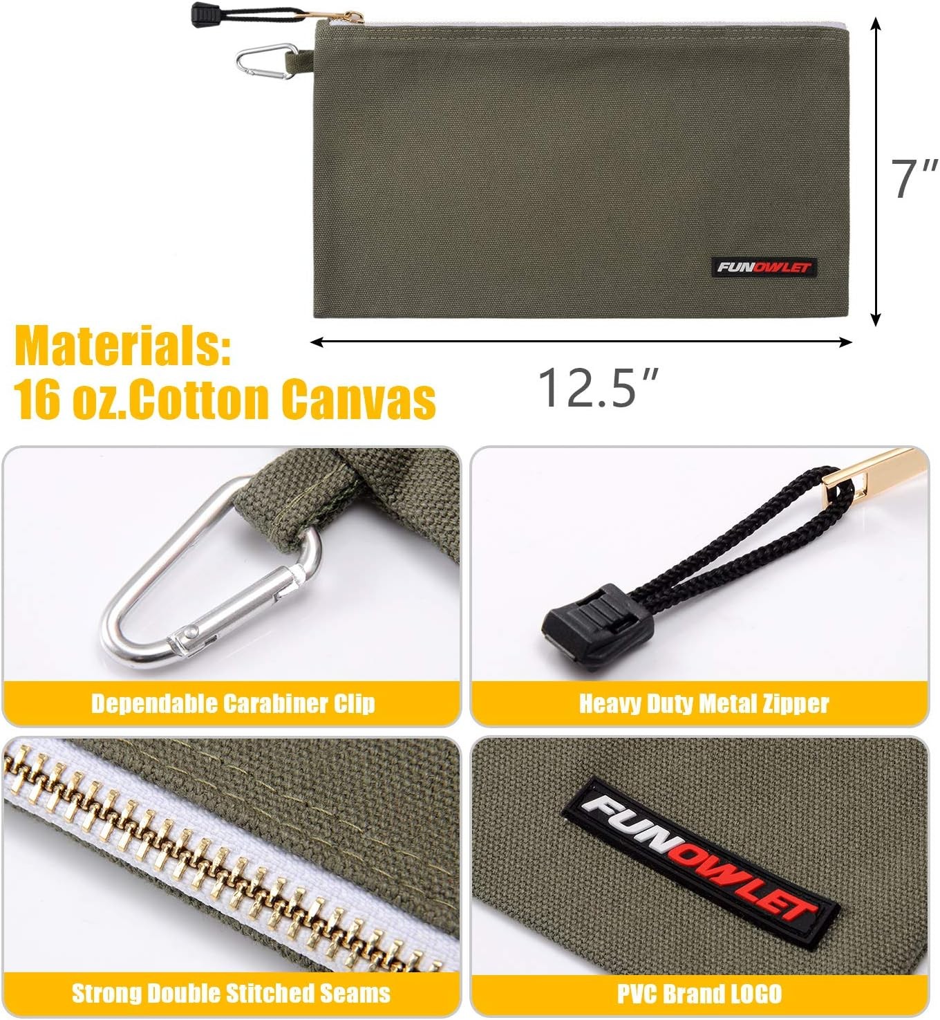 Utility Canvas Zipper Tool Bag - Heavy Duty Tools Pouch