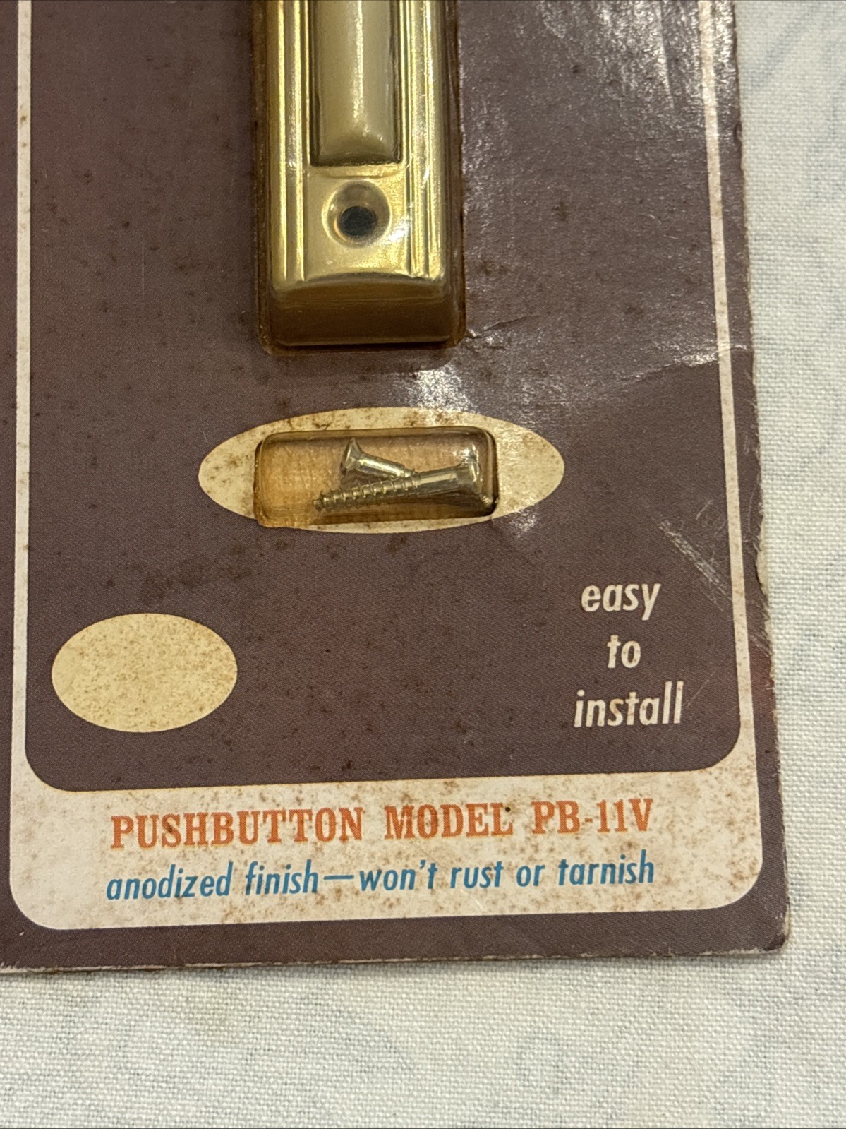 NuTone PB-11V 12V Brass Tone Rectangular Door Bell Push Button Vintage