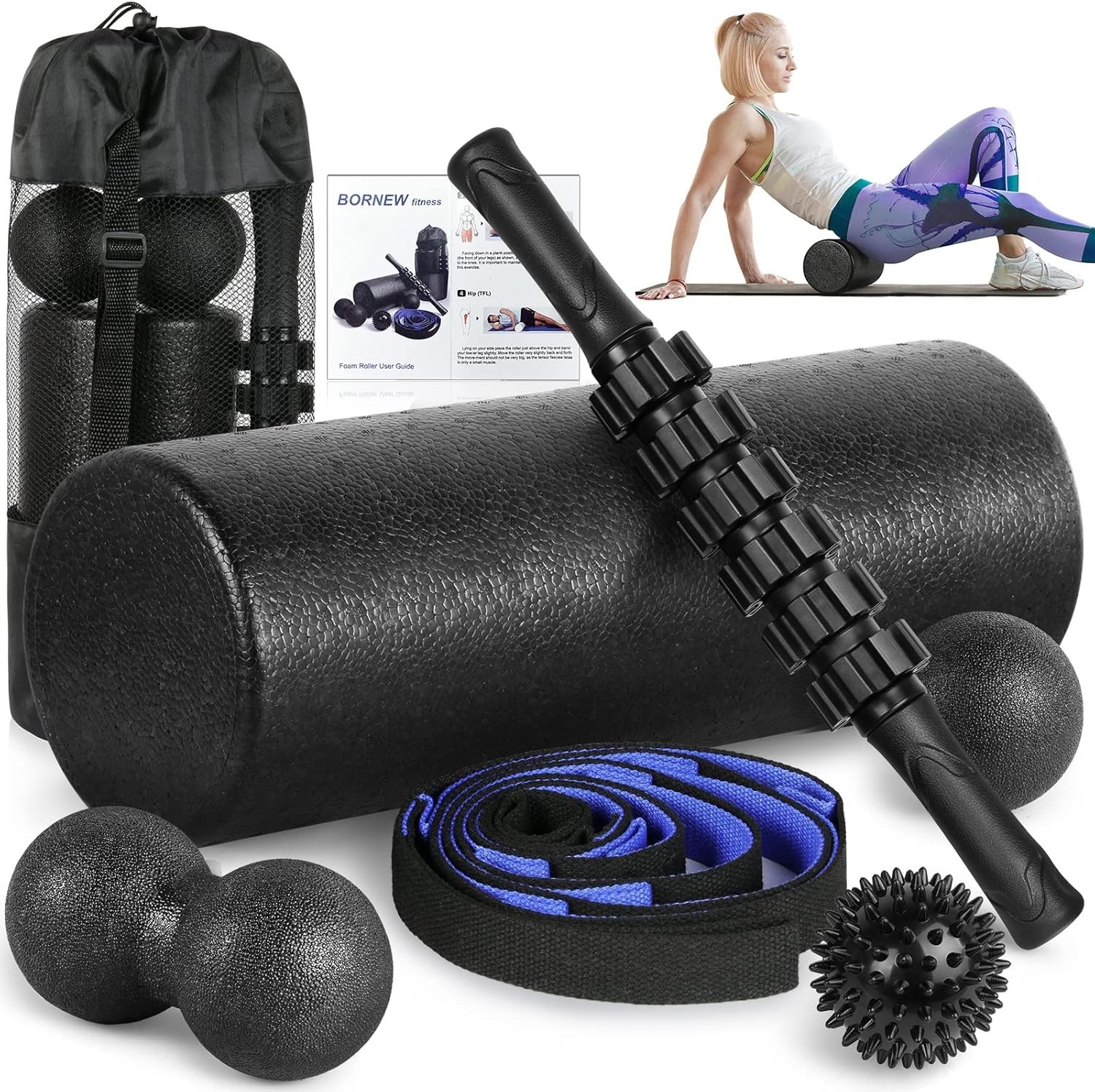 Foam Roller Set - High Density Back Roller, Muscle Roller Stick,2 Foot Fascii...