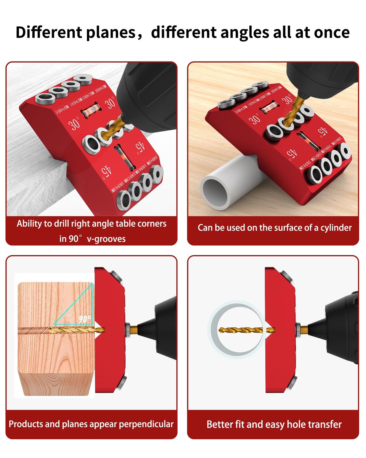 30 45 90 Degree Angle Drill Guide Jig for Hand Drill, Angle Drill Guide for S...