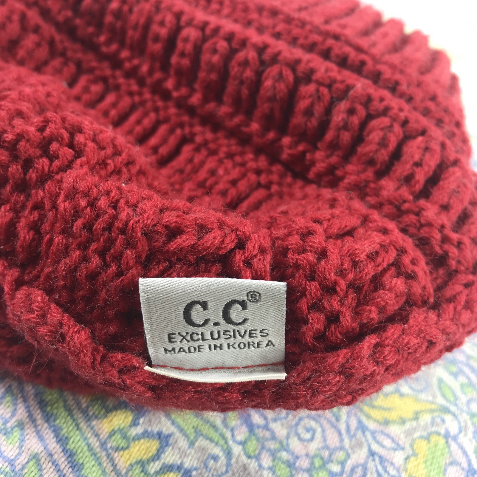 Red CC Kids Beanie Boys Girls Children Knit