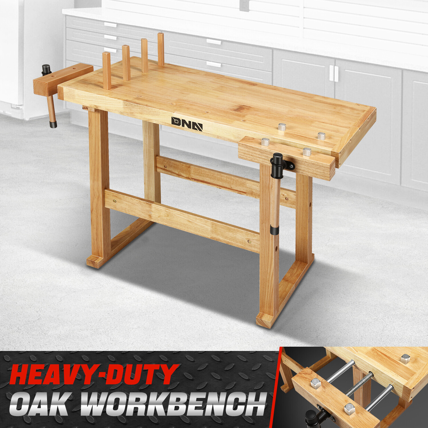 40" x 25" Heavy Duty Oak Plank Workbench Work Table w/ 2 Adjustable Handles