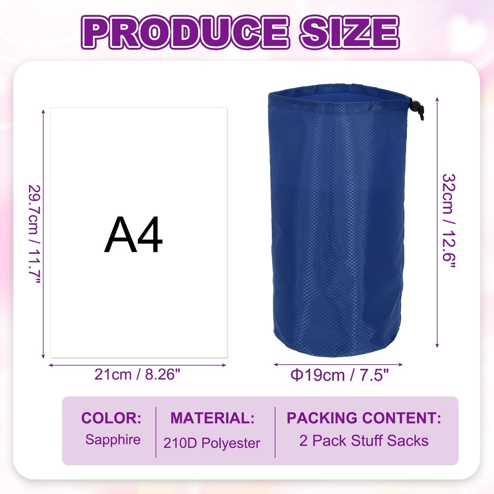 Stuff Sack, Waterproof Ditty Bags with Toggle 7x13In & 2 Pack & Sapphire