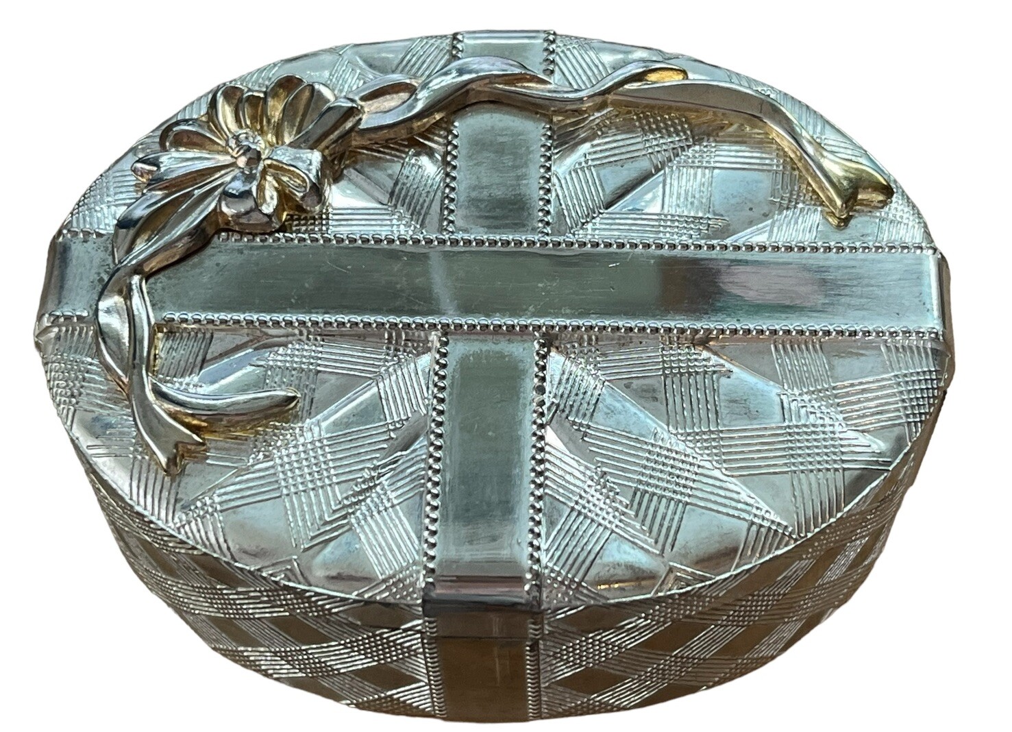 Godinger Silver Plated Two Tone Lined Oval Trinket Box