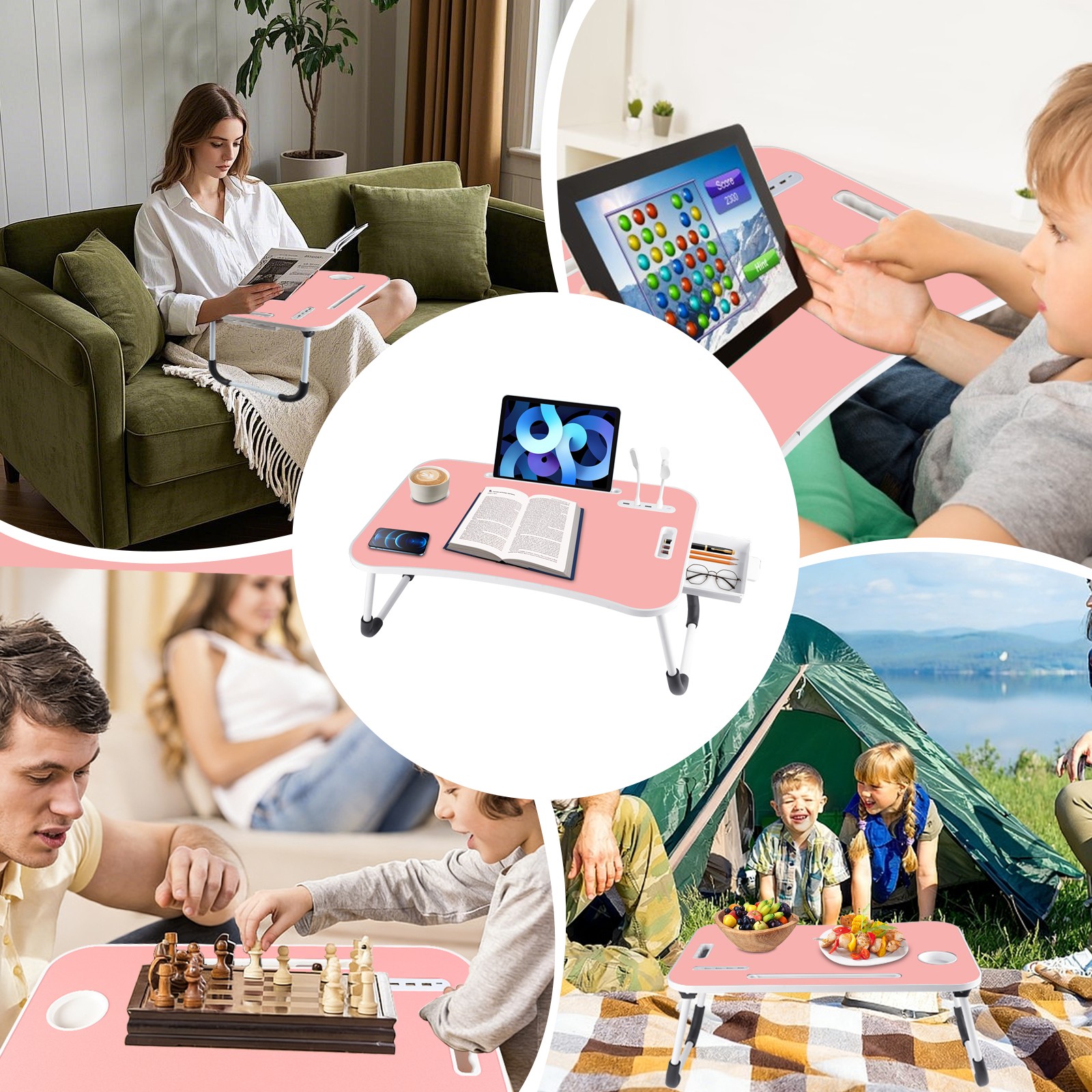 Laptop Tray Lap Desk Stand Foldable Bed Table Notebook Tray Cup Slot Adjustable