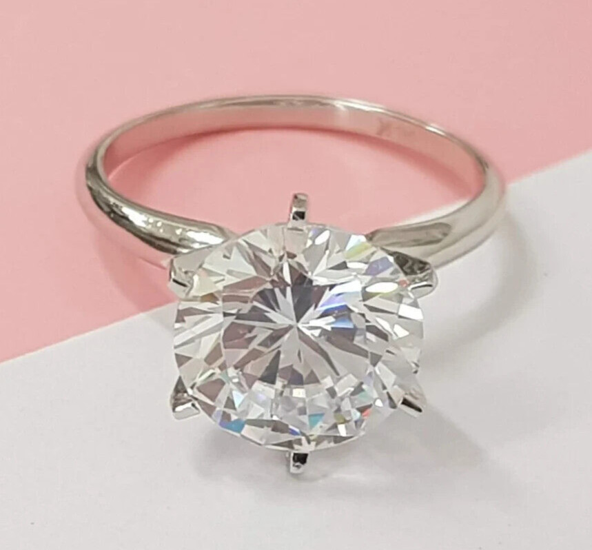 Rare Certified 5.20 Ct White Round Diamond Solitaire 925 Silver Ring Free Tariff