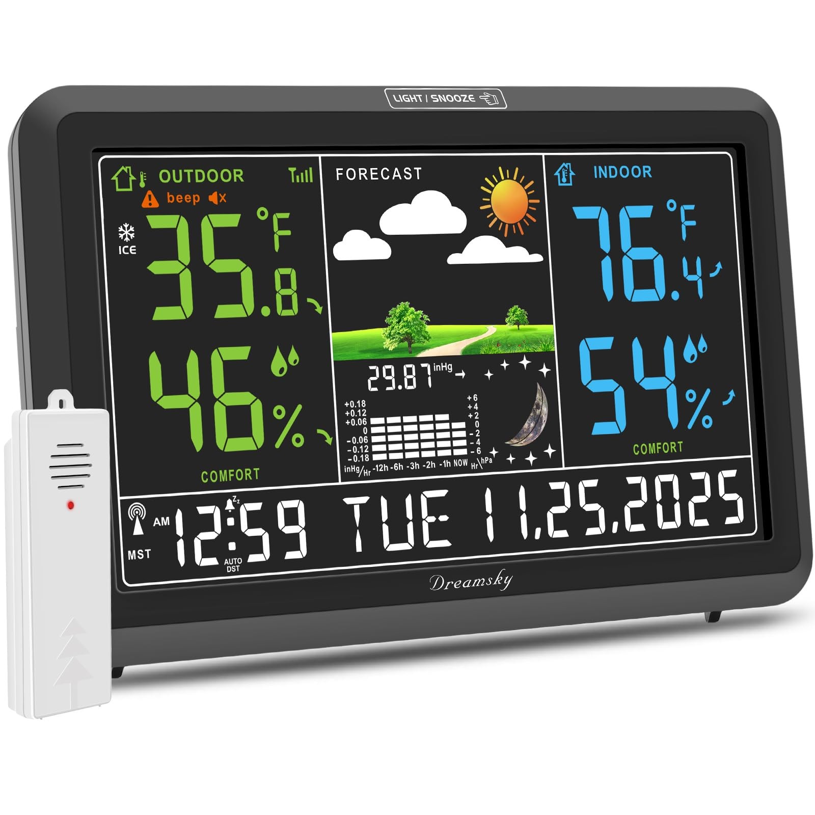Weather Station Indoor Outdoor Thermometer Wireless, Atomic Clock