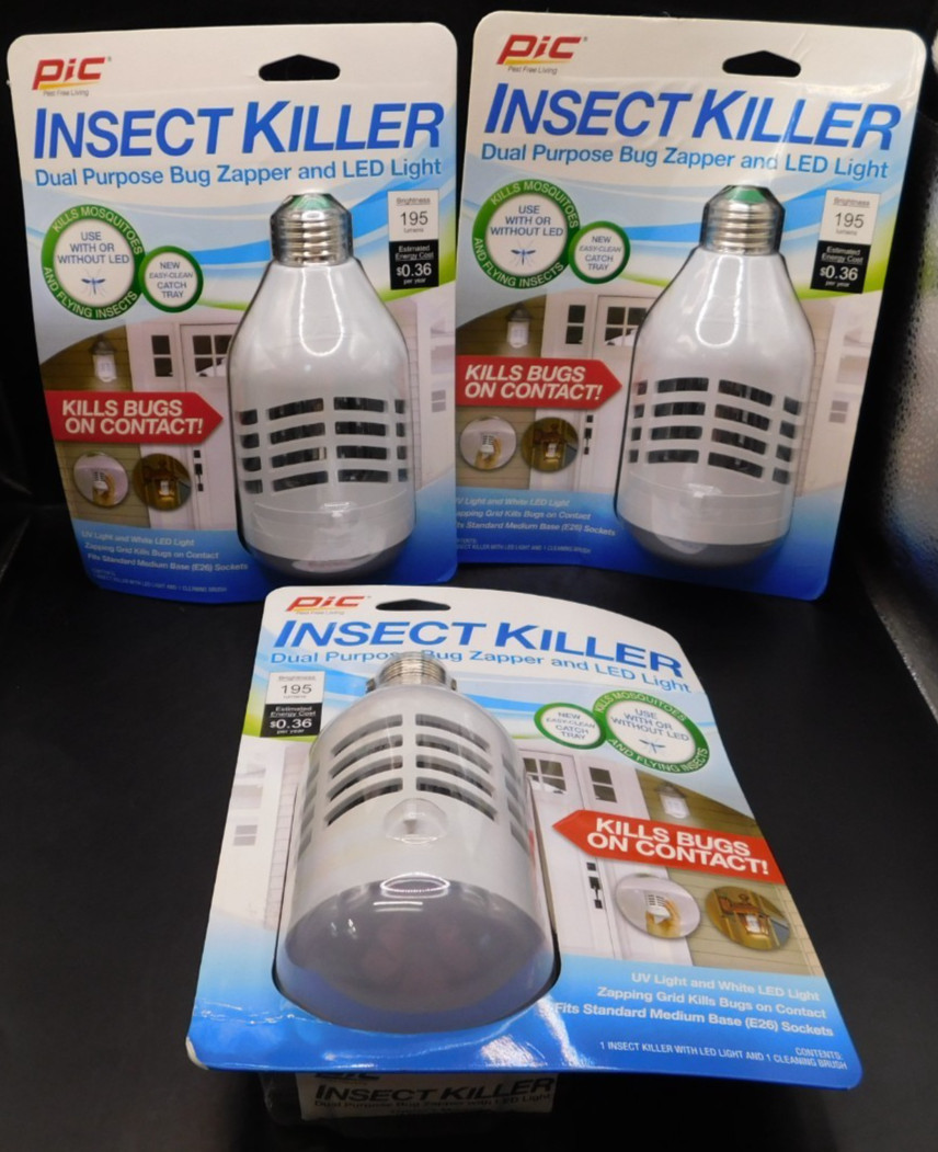 Lot Of 3 Pic Insect Killer+LED Light 3 Bulbs Total Fits E26 Sockets New & Sealed