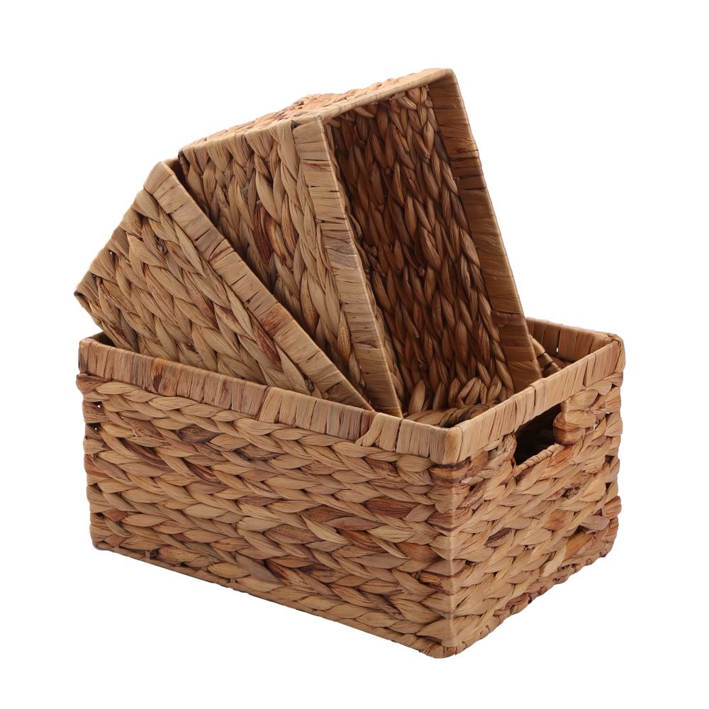 Storage Baskets,Woven Natural Water hyacinth with Handle,.(Set of 3)