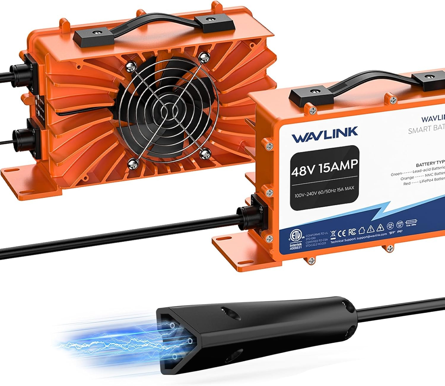 48V 15A Golf Cart Charger - Waterproof, Compatible with Lifepo4/Nmc/Lead-Acid