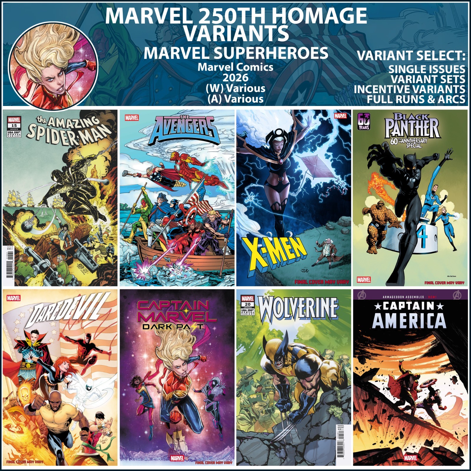 Marvel 250th Homage Variants (2026) Marvel Comics COVER SELECT