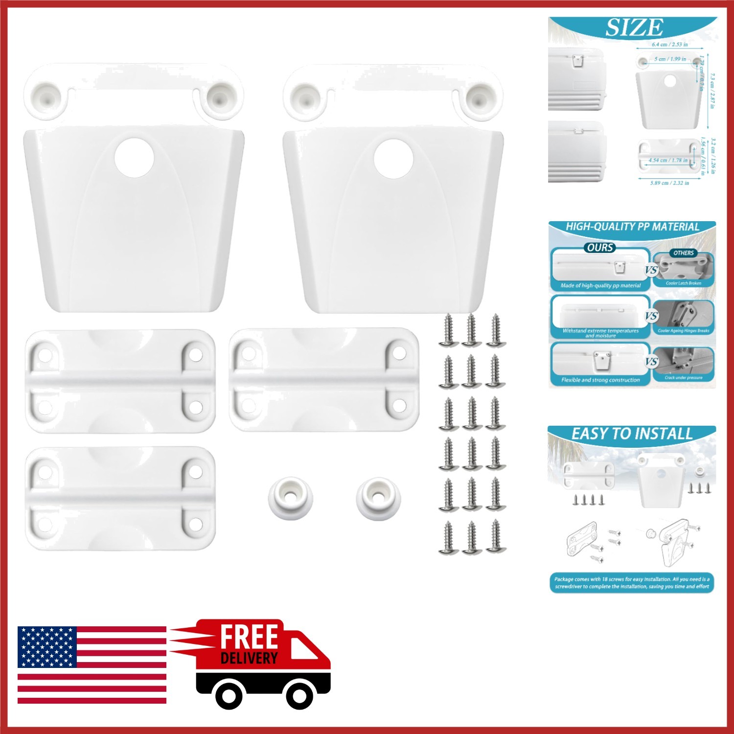 Complete Cooler Hinge and Latch Replacement Kit for Igloo Coolers with Screws