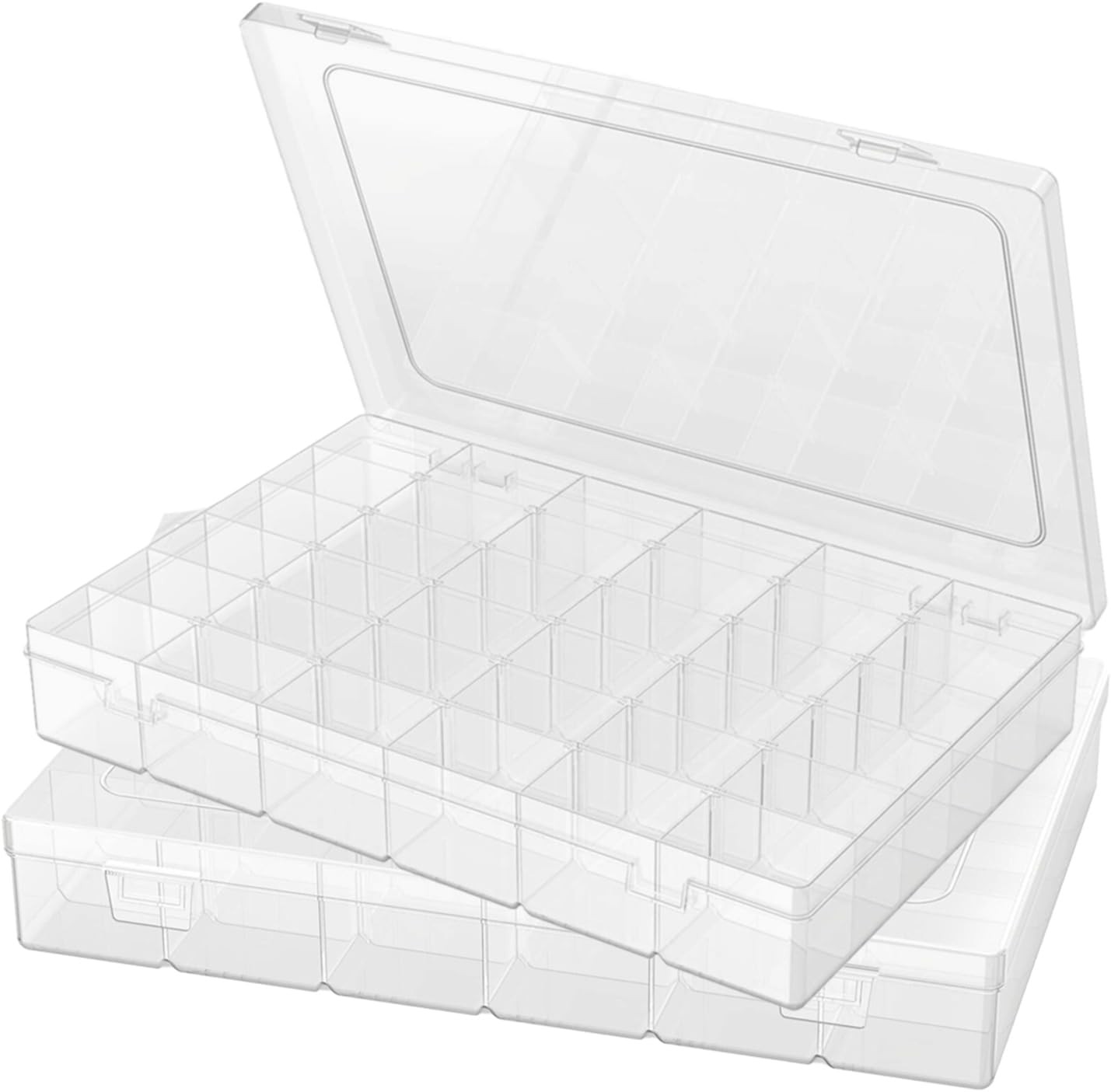 2 Pack Plastic Organizer Container Box, 36 Grids Clear Transparent