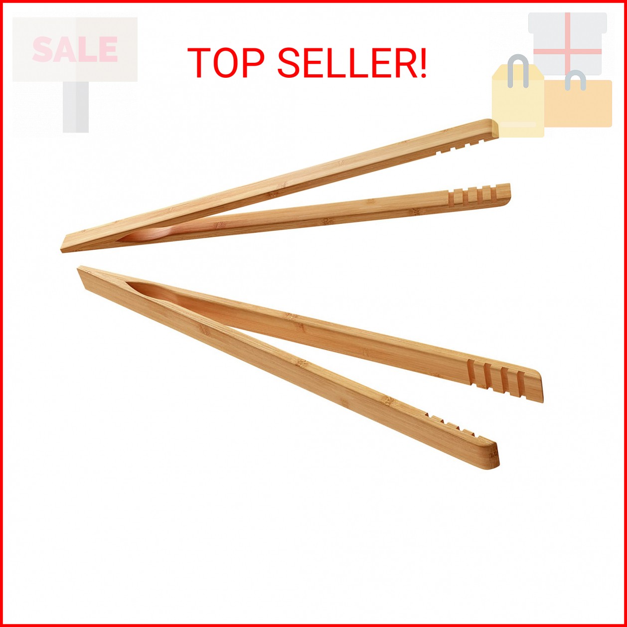 DUJEN 2 Pieces Bamboo Toast Tongs, 10.2 Inches Long Wood Toaster Tongs with Anti