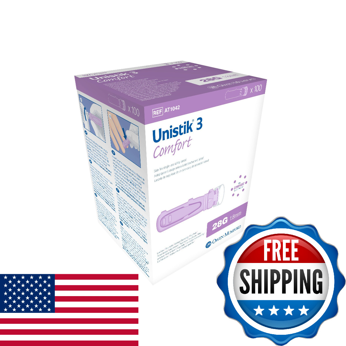 Owen Mumford Unistik 3 Safety Lancets 28G 100 Count
