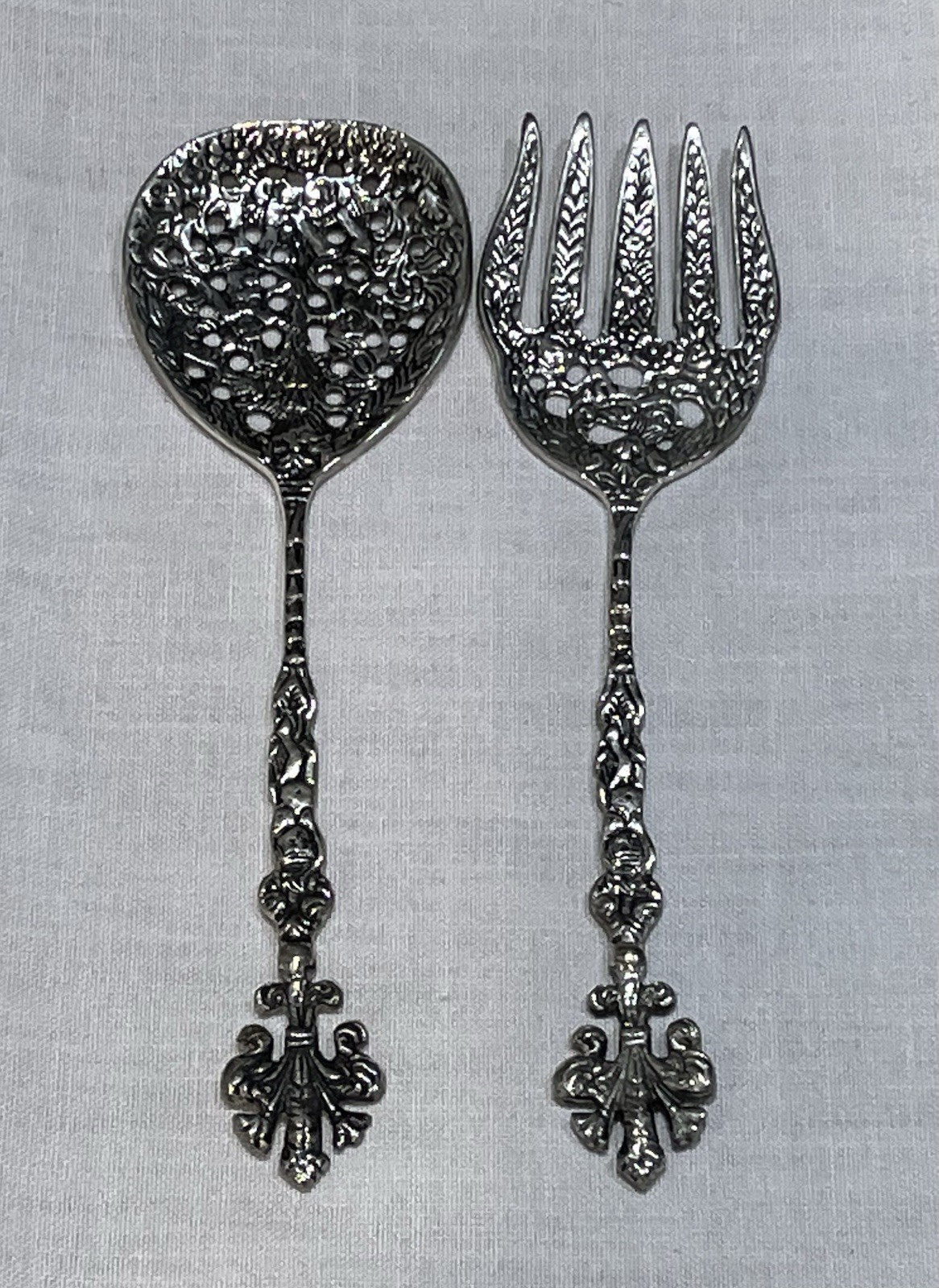 Vintage Ornate Salad Serving Set Large Spoon Fork