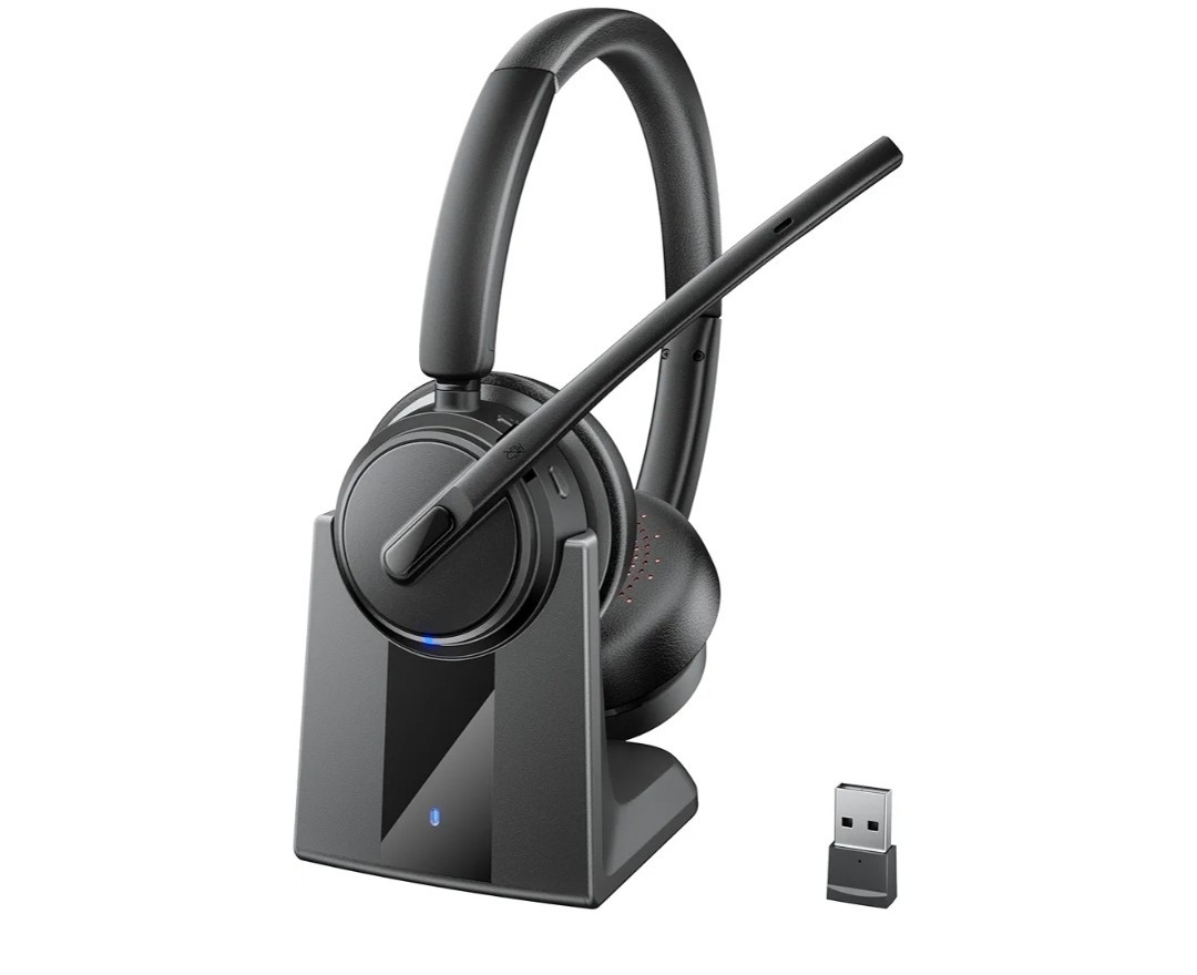 Mopchnic Wireless On-Ear Bluetooth Headset Noise Cancel Mic USB Dongle Base