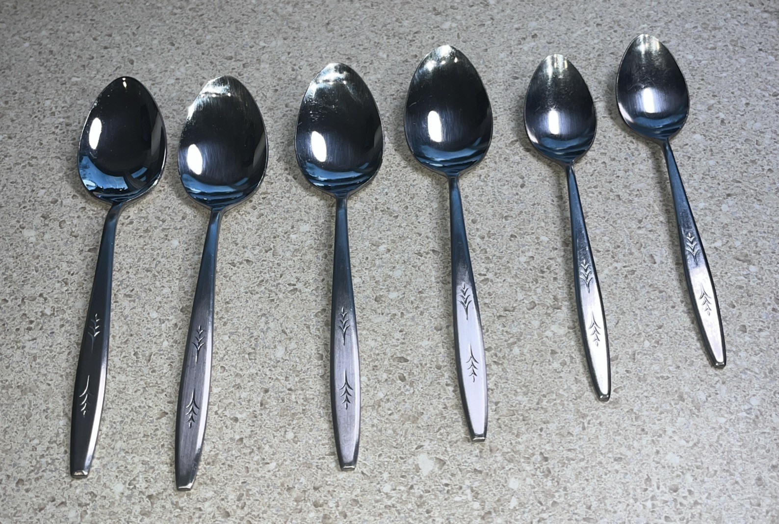 H553A~ EKCO ETERNA STAINLESS FLATWARE JAPAN EKS21 Leaf Sprig Cut Design 6 Spoons