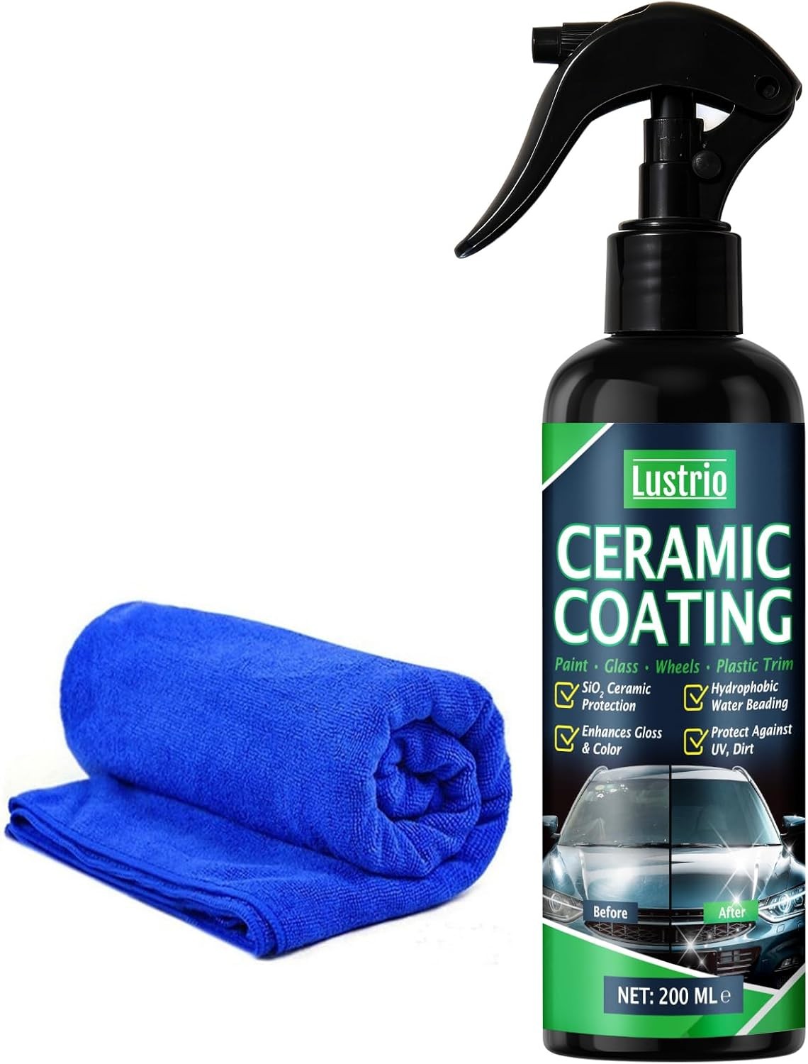 Ceramic Spray Coating for Cars - Hydrophobic Self-Cleaning, Easy Wipe-On