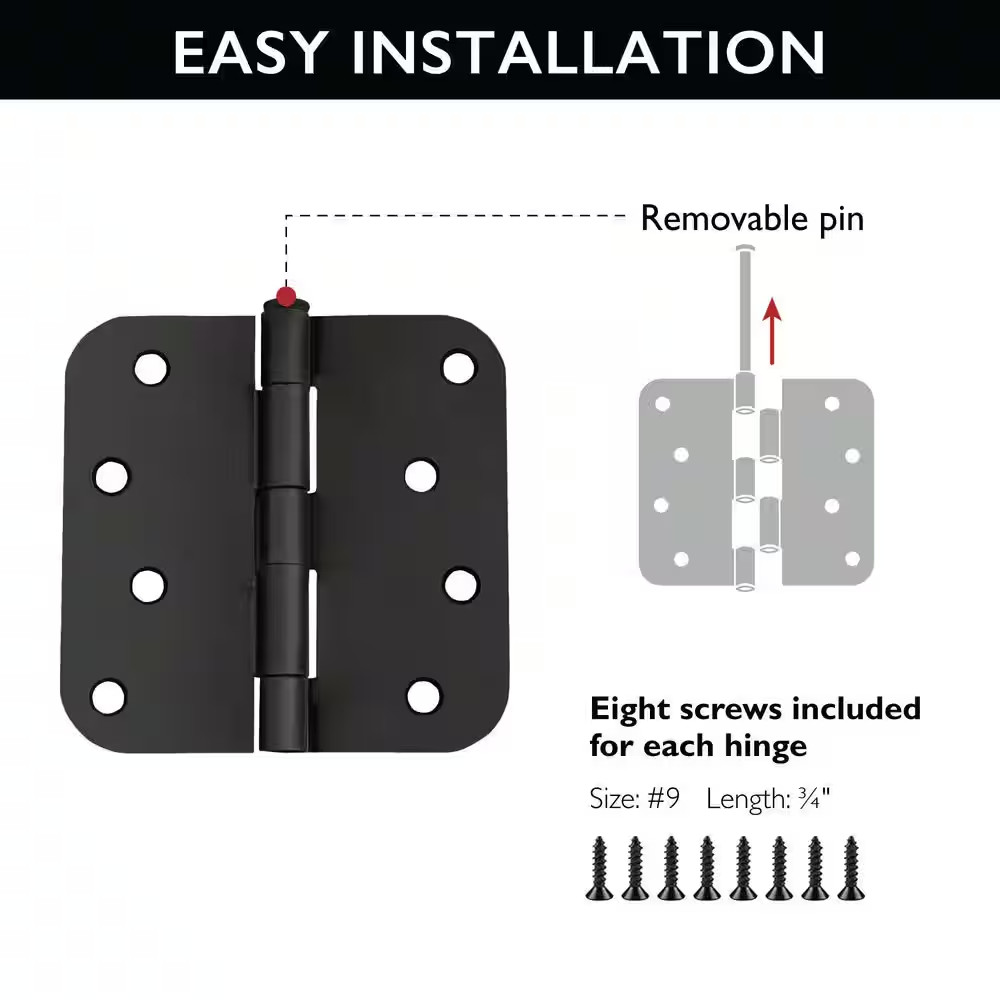 4 In. X 5/8 In. Radius Matte Black Door Hinge Value Pack (10 per Pack)