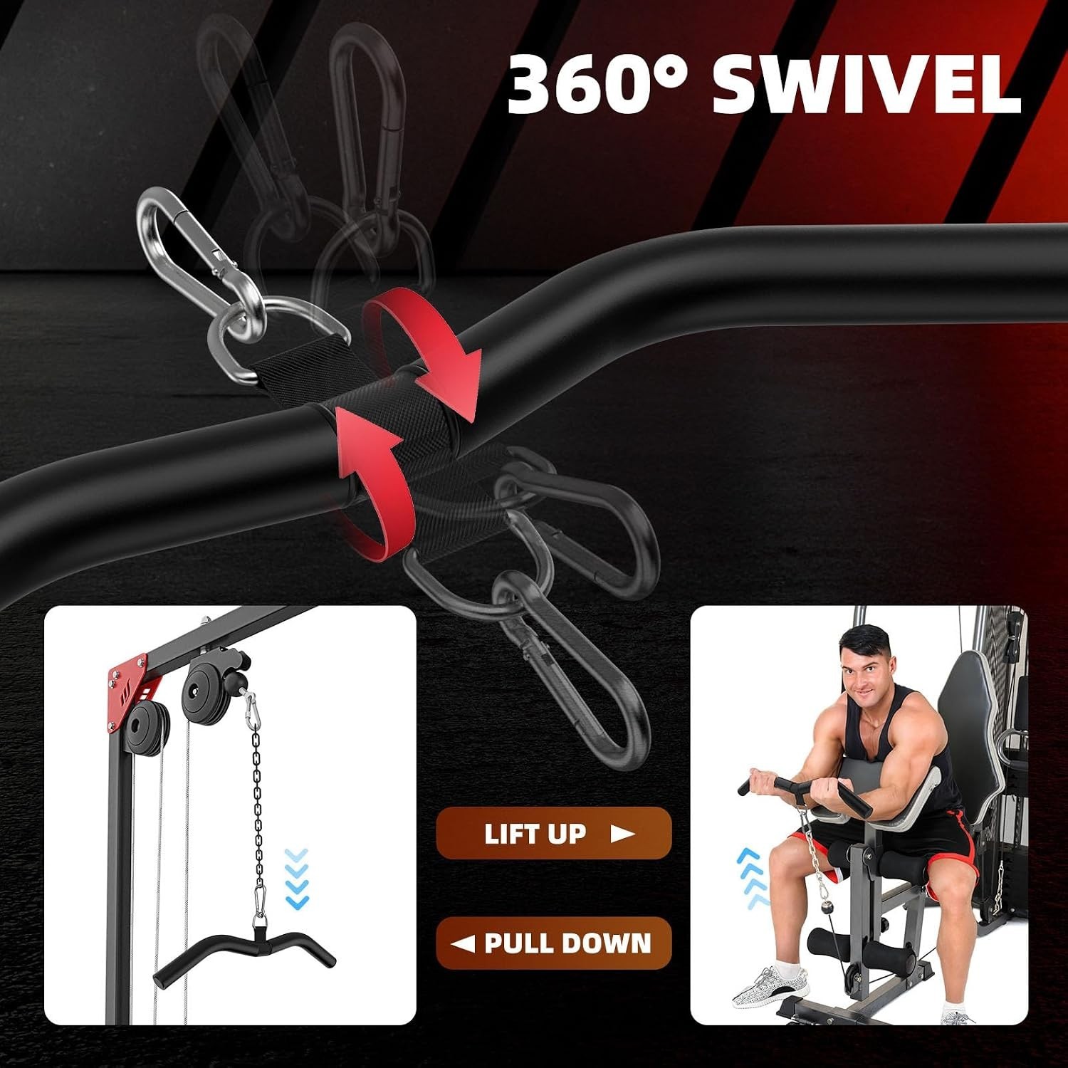 LAT Pulldown Bar Attachments for Pulley Cable Machine, Single D-Handle Tricep...